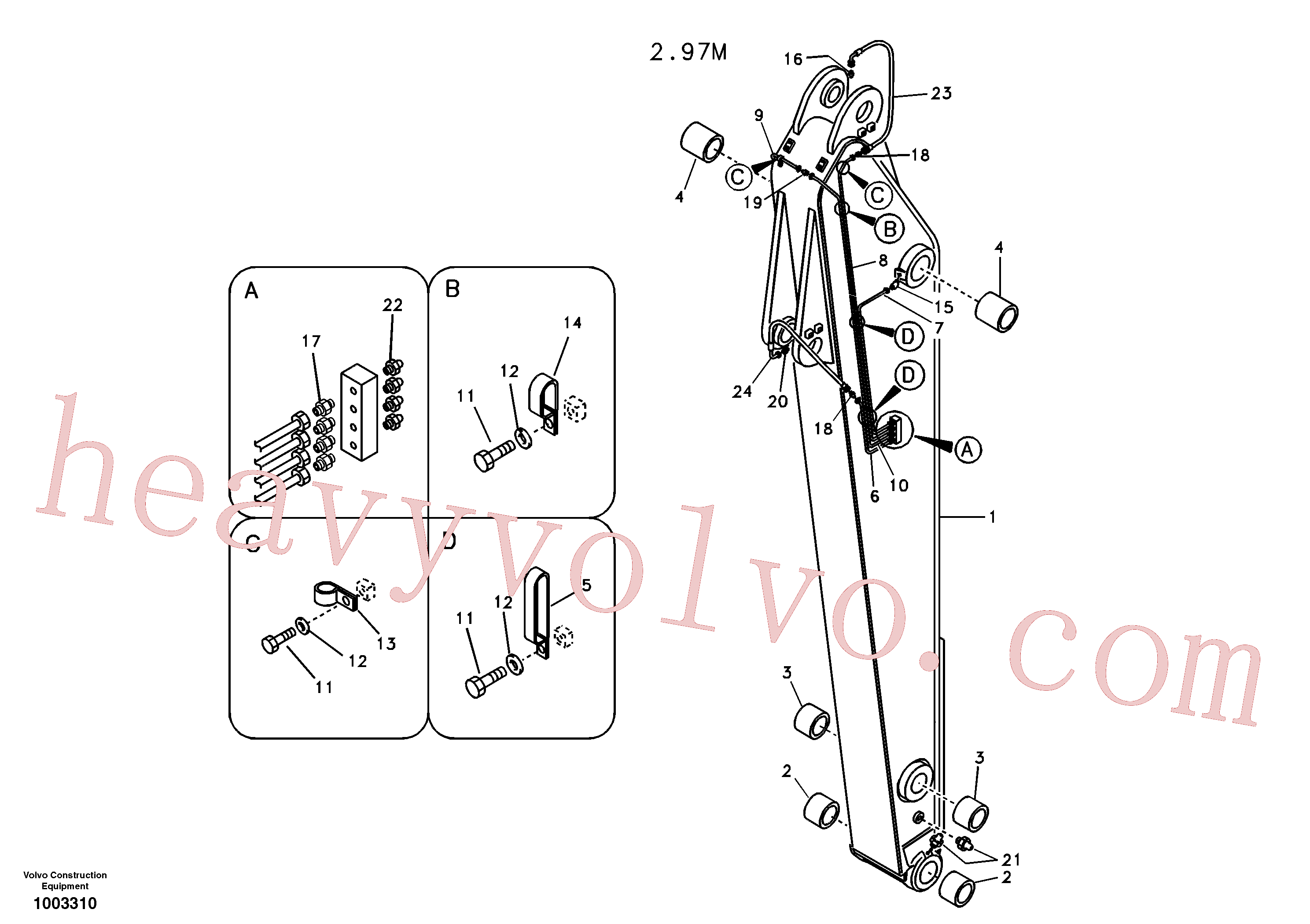 VOE14511010 for Volvo Dipper arm and grease piping with piping seat(1003310 assembly)