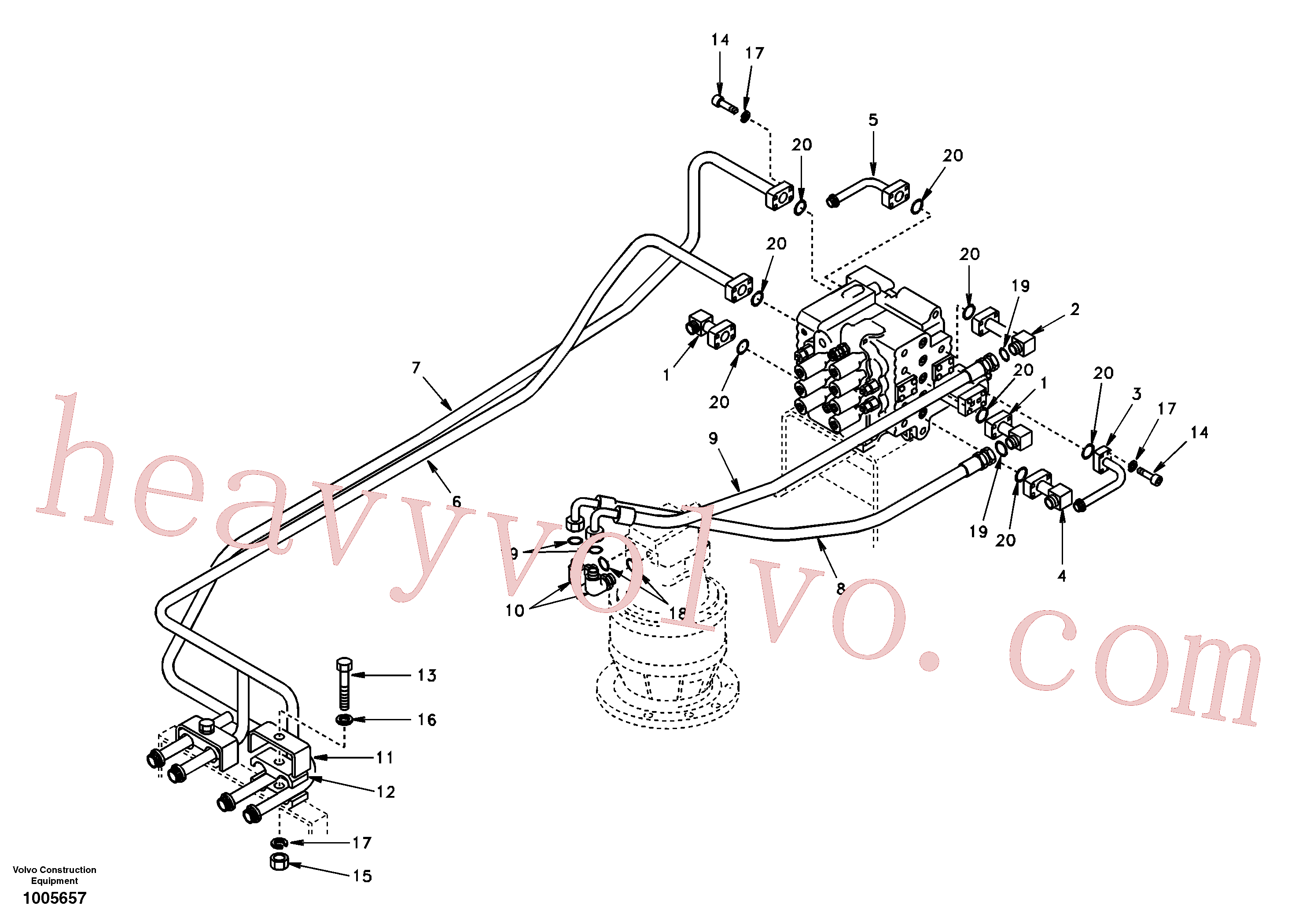 SA9011-21016 for Volvo Hydraulic system, control valve to boom and swing(1005657 assembly)