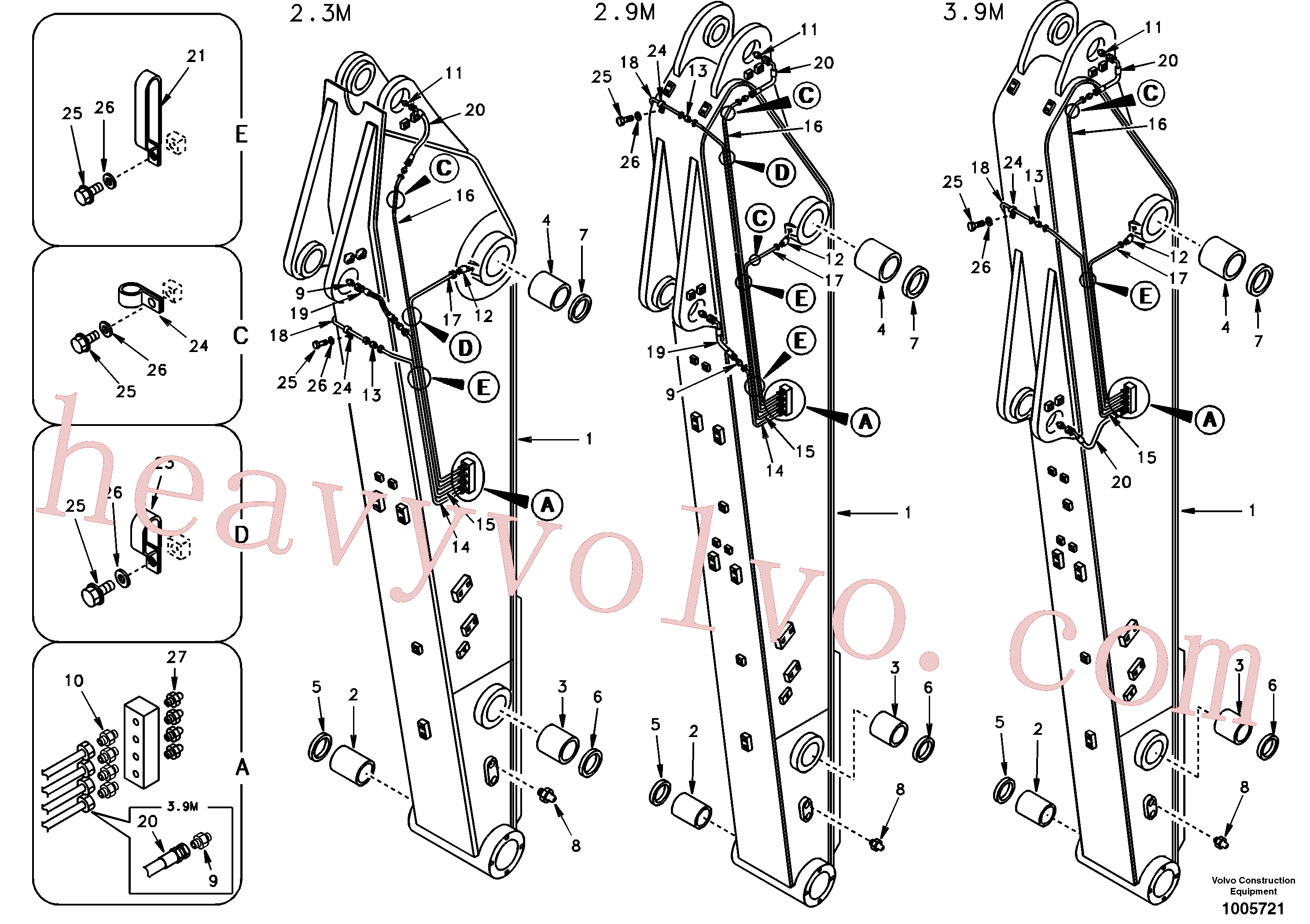 SA1172-00111 for Volvo Dipper arm and grease piping with piping seat(1005721 assembly)