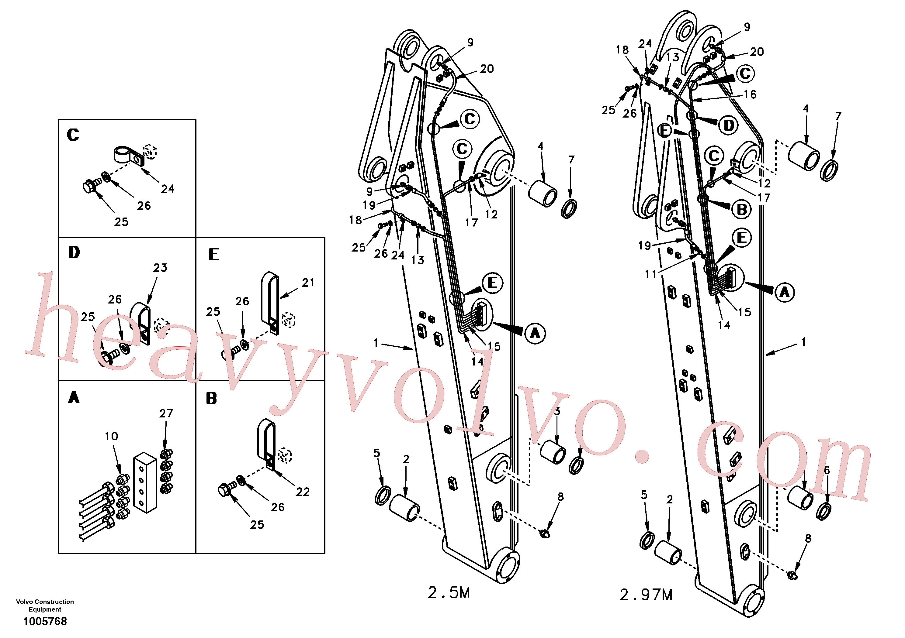 VOE14500242 for Volvo Dipper arm and grease piping with piping seat(1005768 assembly)