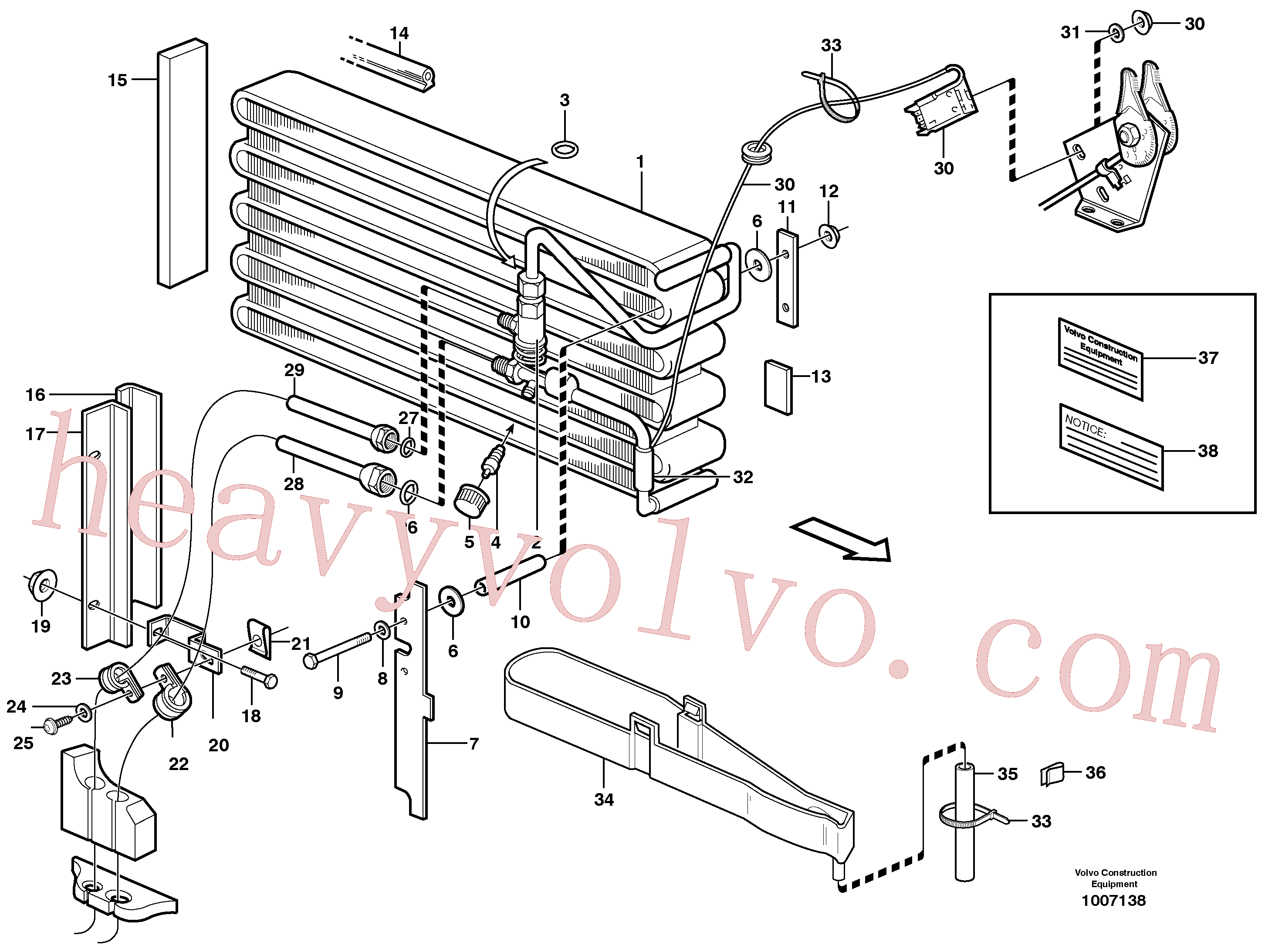 VOE14013852 for Volvo Evaporator for cooling agent R134a with fitting parts.(1007138 assembly)