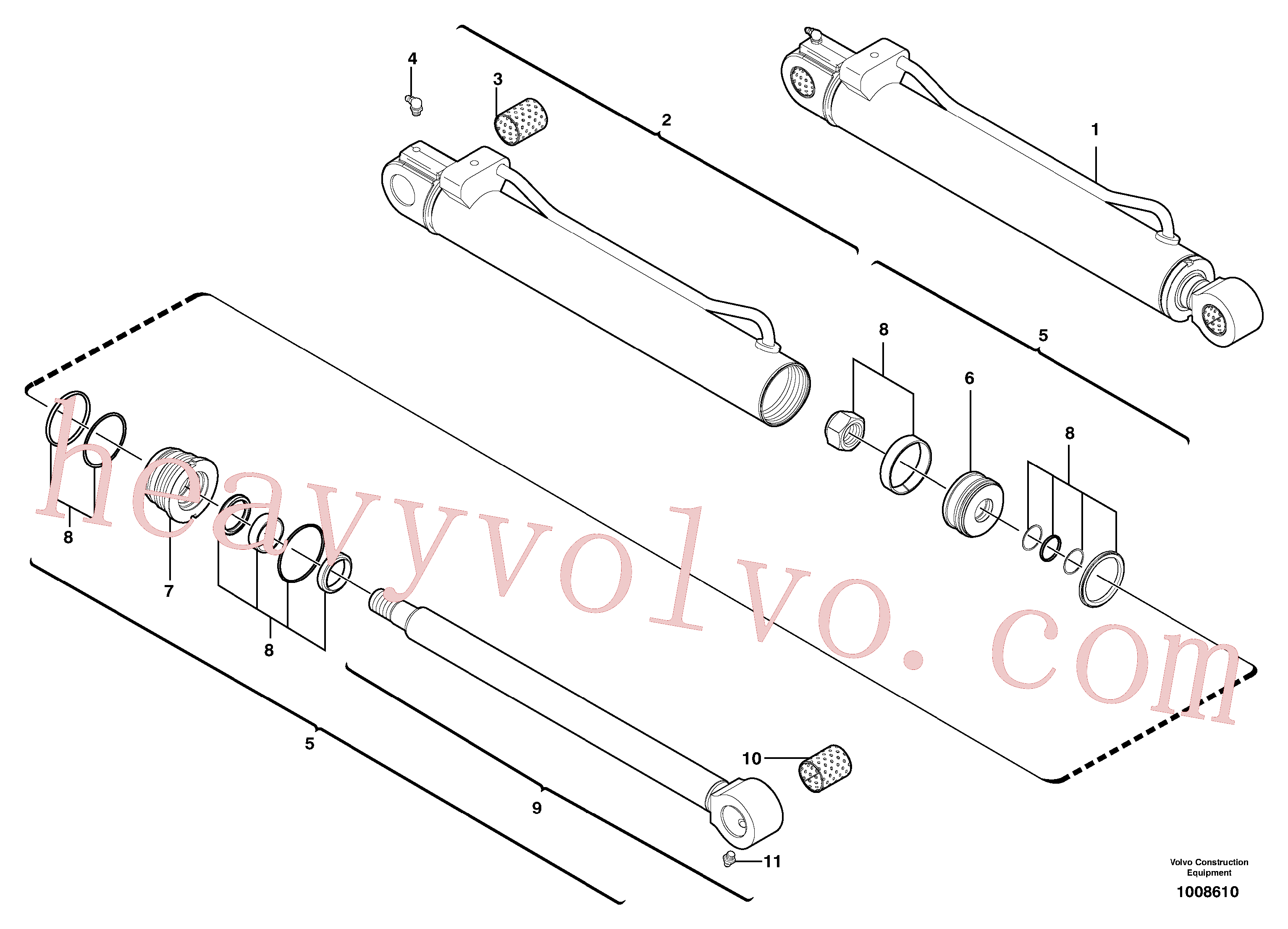 VOE11988497 for Volvo Dipper arm cylinder(1008610 assembly)