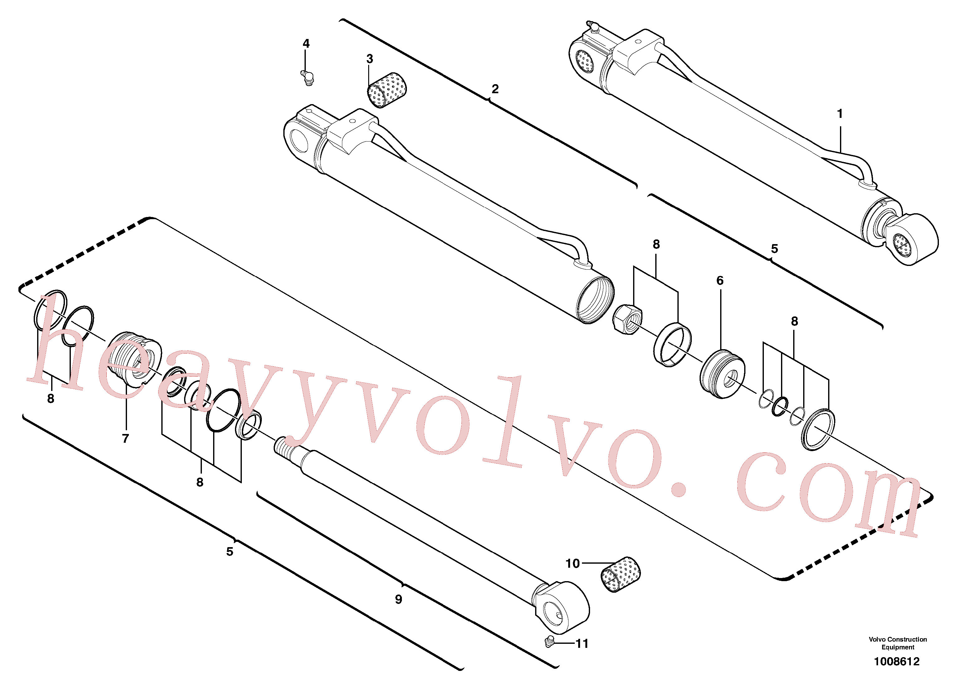 VOE11800598 for Volvo Dipper arm cylinder(1008612 assembly)