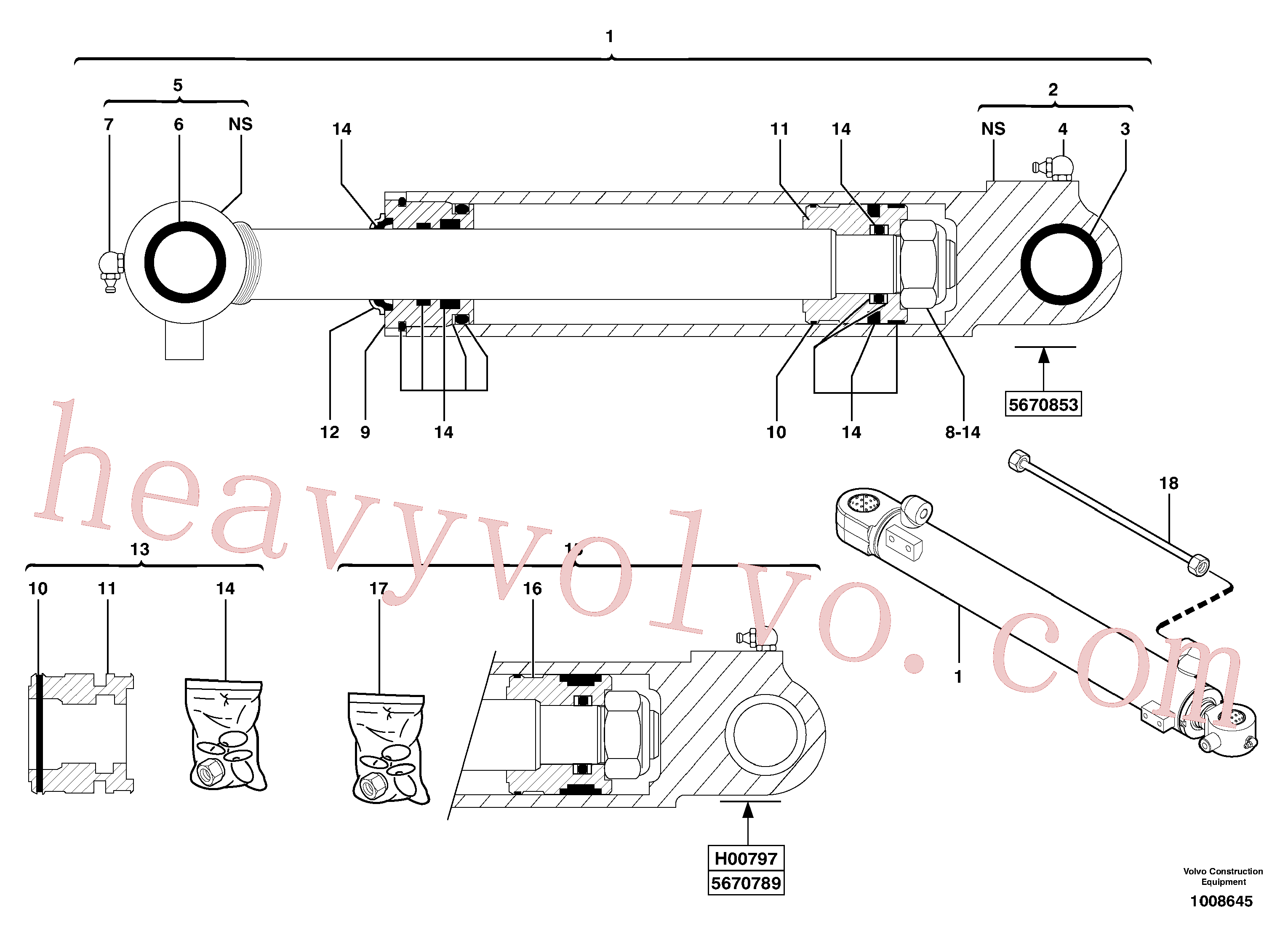 PJ3870121 for Volvo Boom cylinder(1008645 assembly)