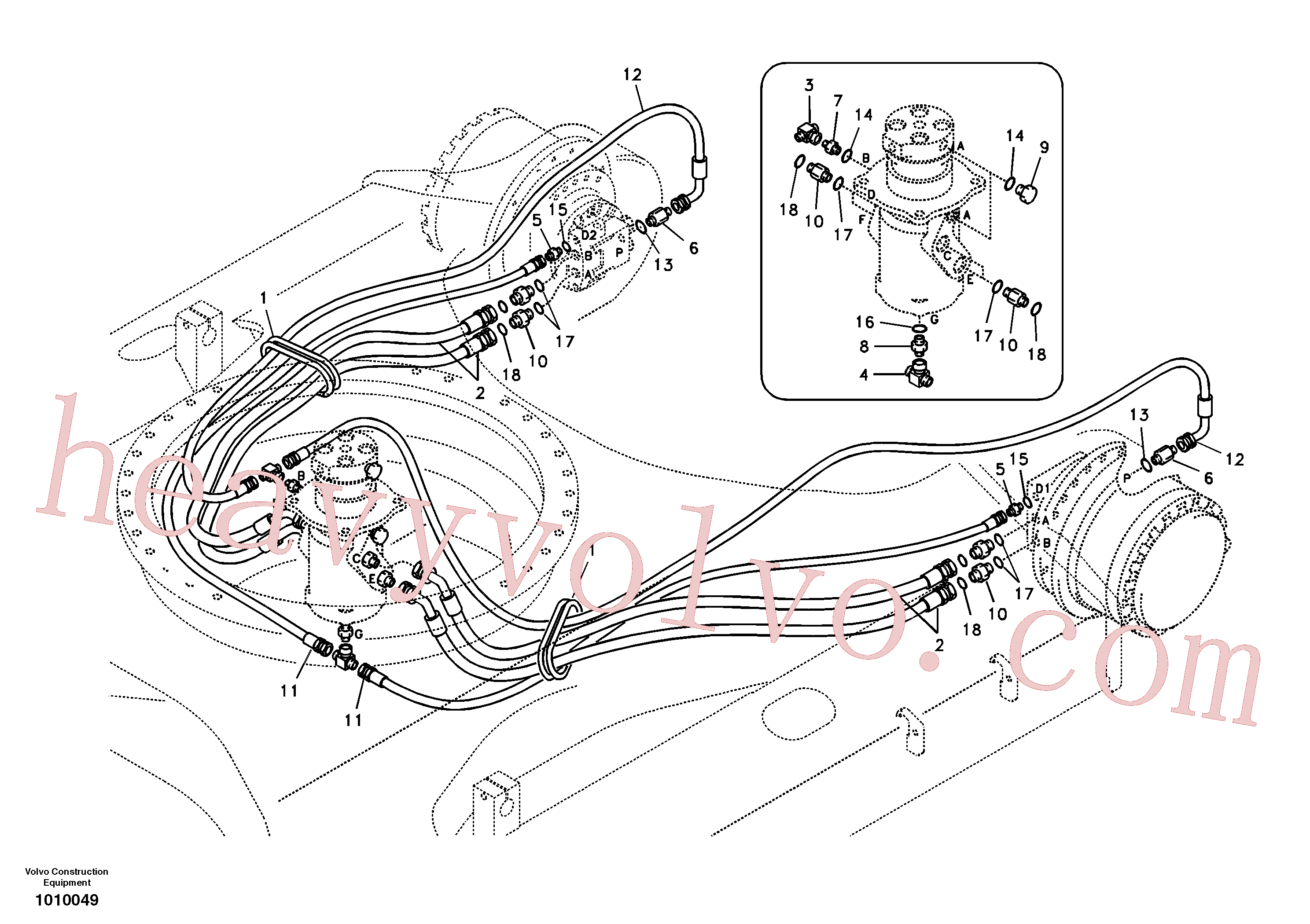 SA9453-02257 for Volvo Turning joint line, turning joint to travel motor(1010049 assembly)