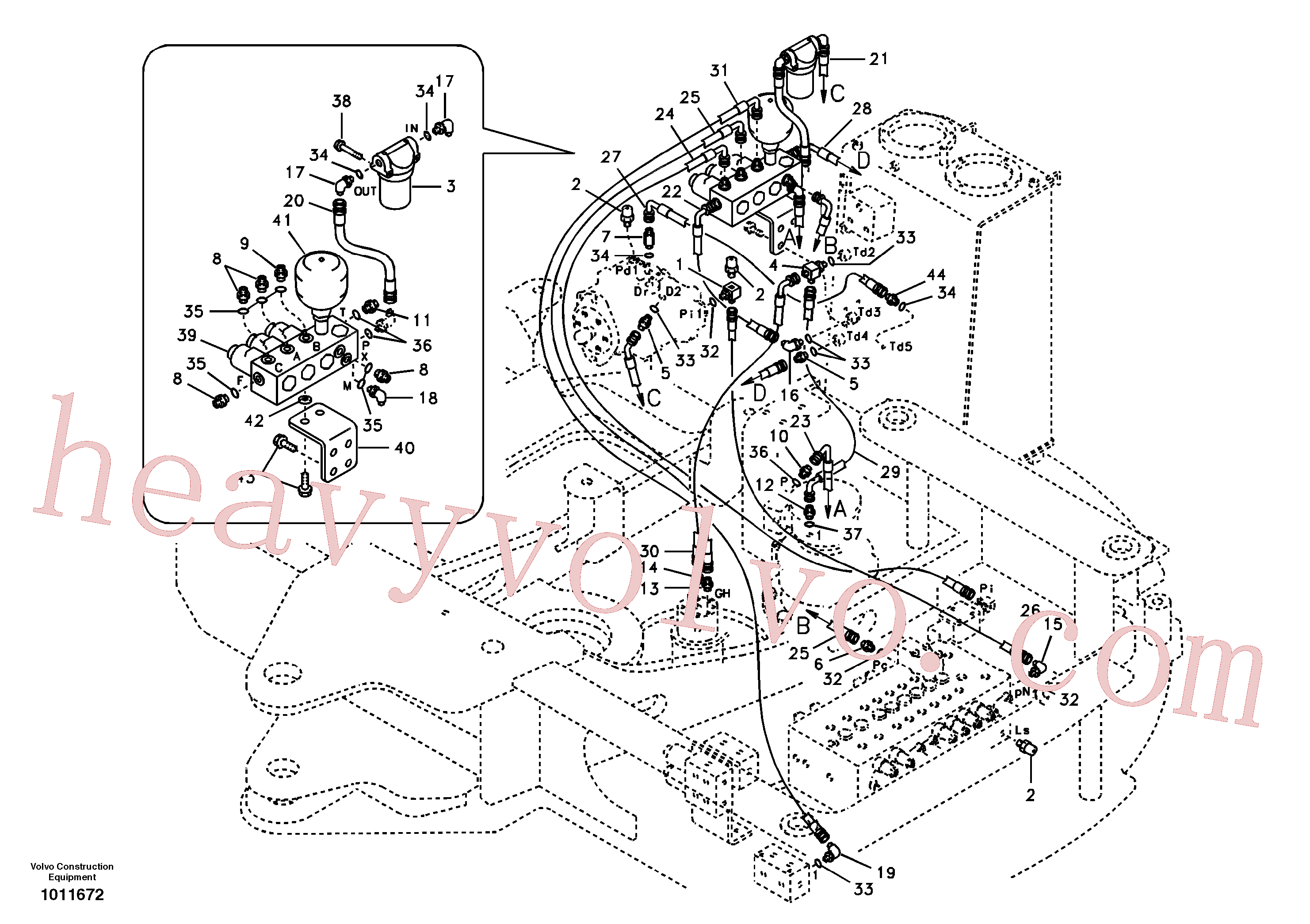 SA9453-03246 for Volvo Servo system, control valve to solenoid valve and swing motor.(1011672 assembly)