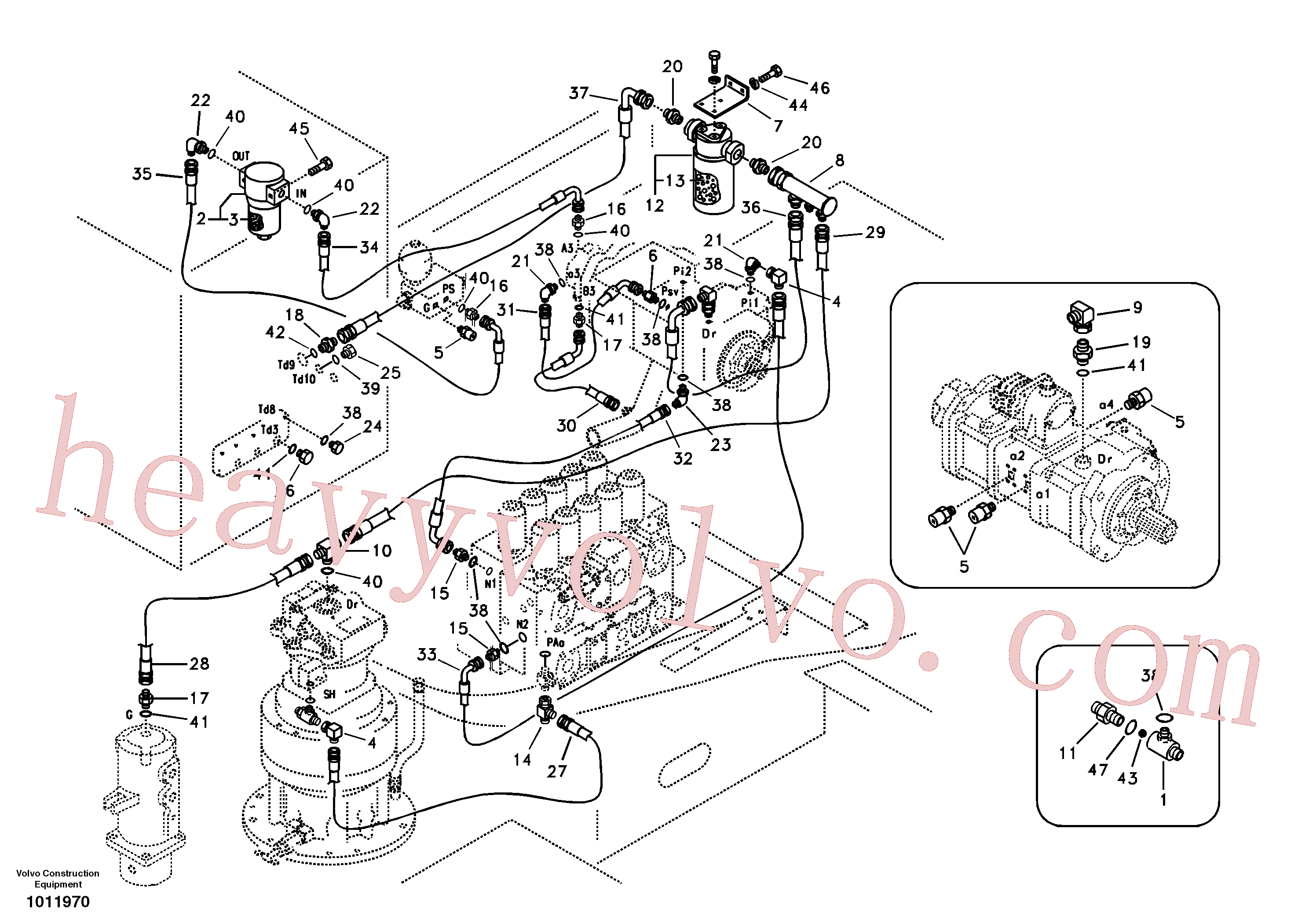 SA9451-05218 for Volvo Servo system, pump piping and filter mount.(1011970 assembly)