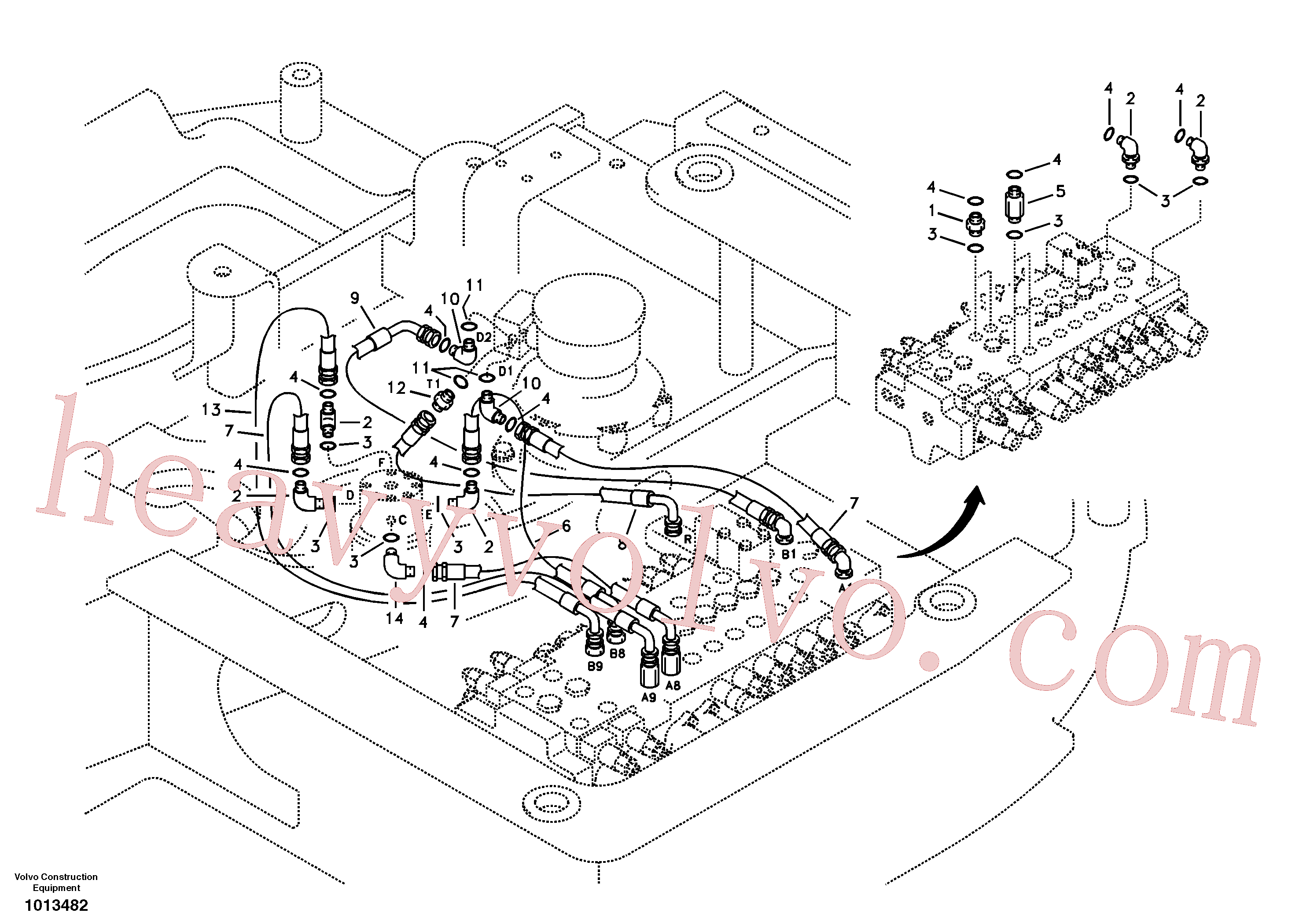 VOE14880468 for Volvo Turning joint line, control valve to turning joint(1013482 assembly)