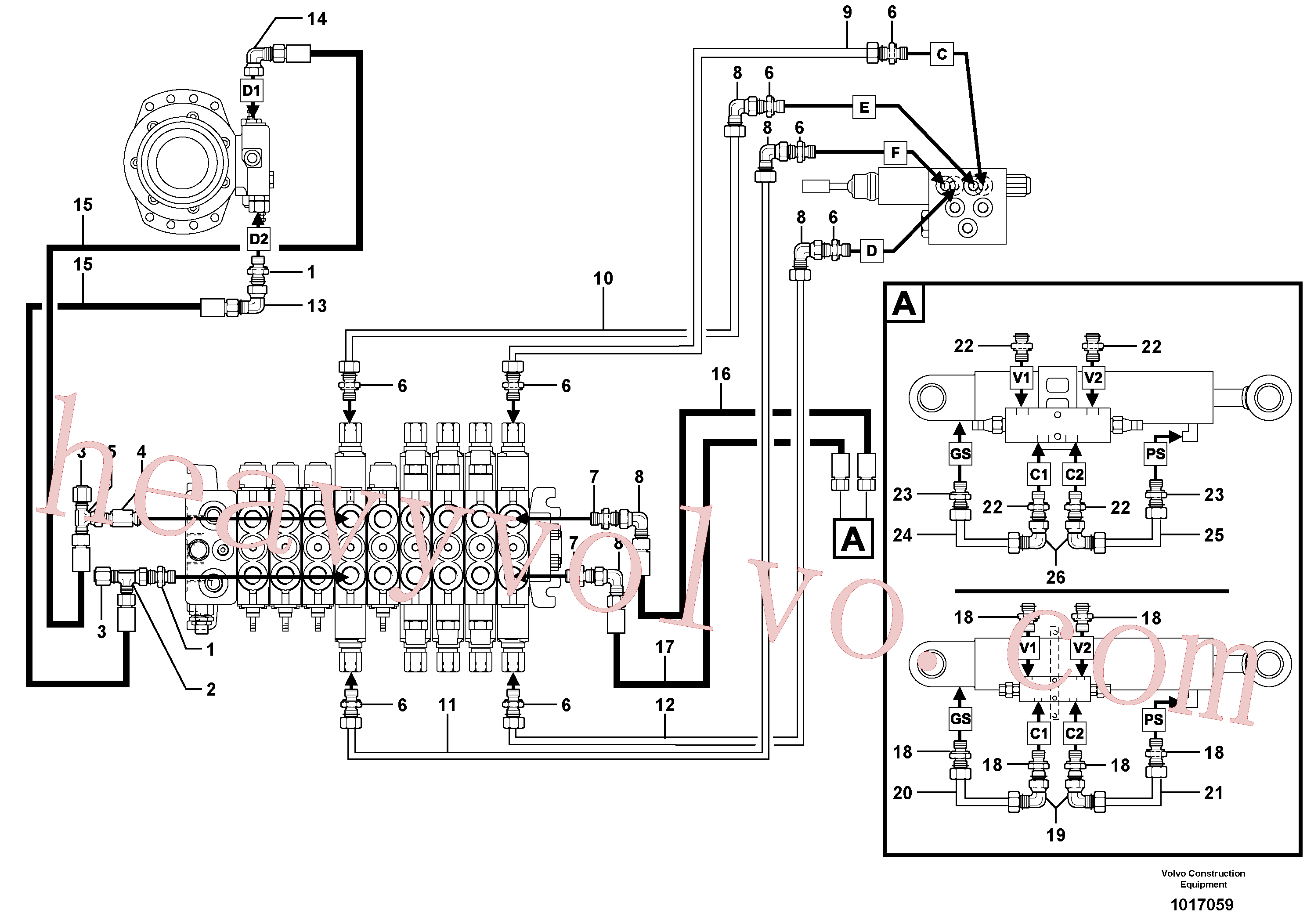 PJ5910830 for Volvo Hydr. circuit. ( boom slewing / offset )(1017059 assembly)