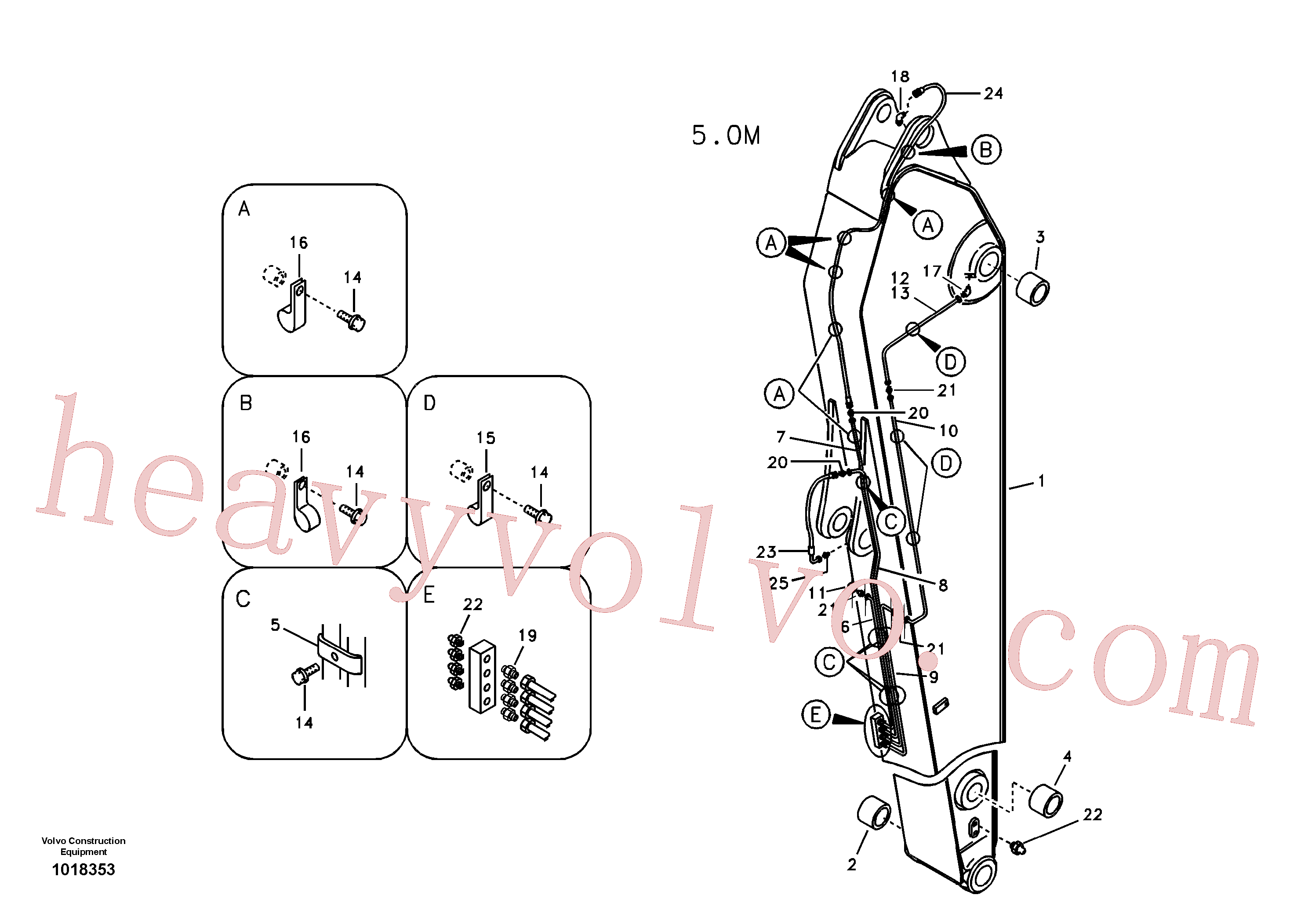 VOE14532817 for Volvo Dipper arm and grease piping with piping seat, long reach(1018353 assembly)