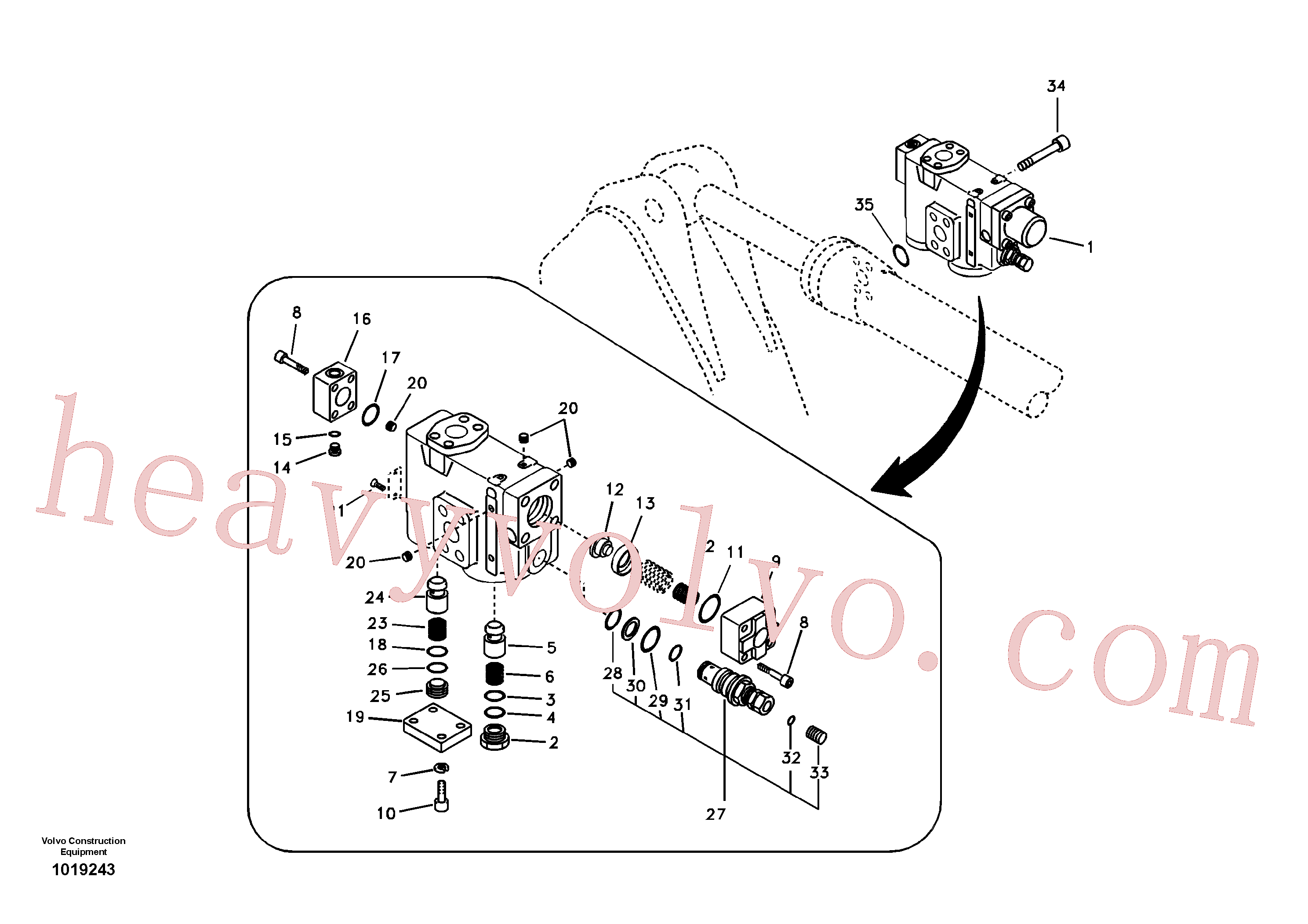 VOE14510949 for Volvo Working hydraulic, dipper arm rupture valve mount.(1019243 assembly)