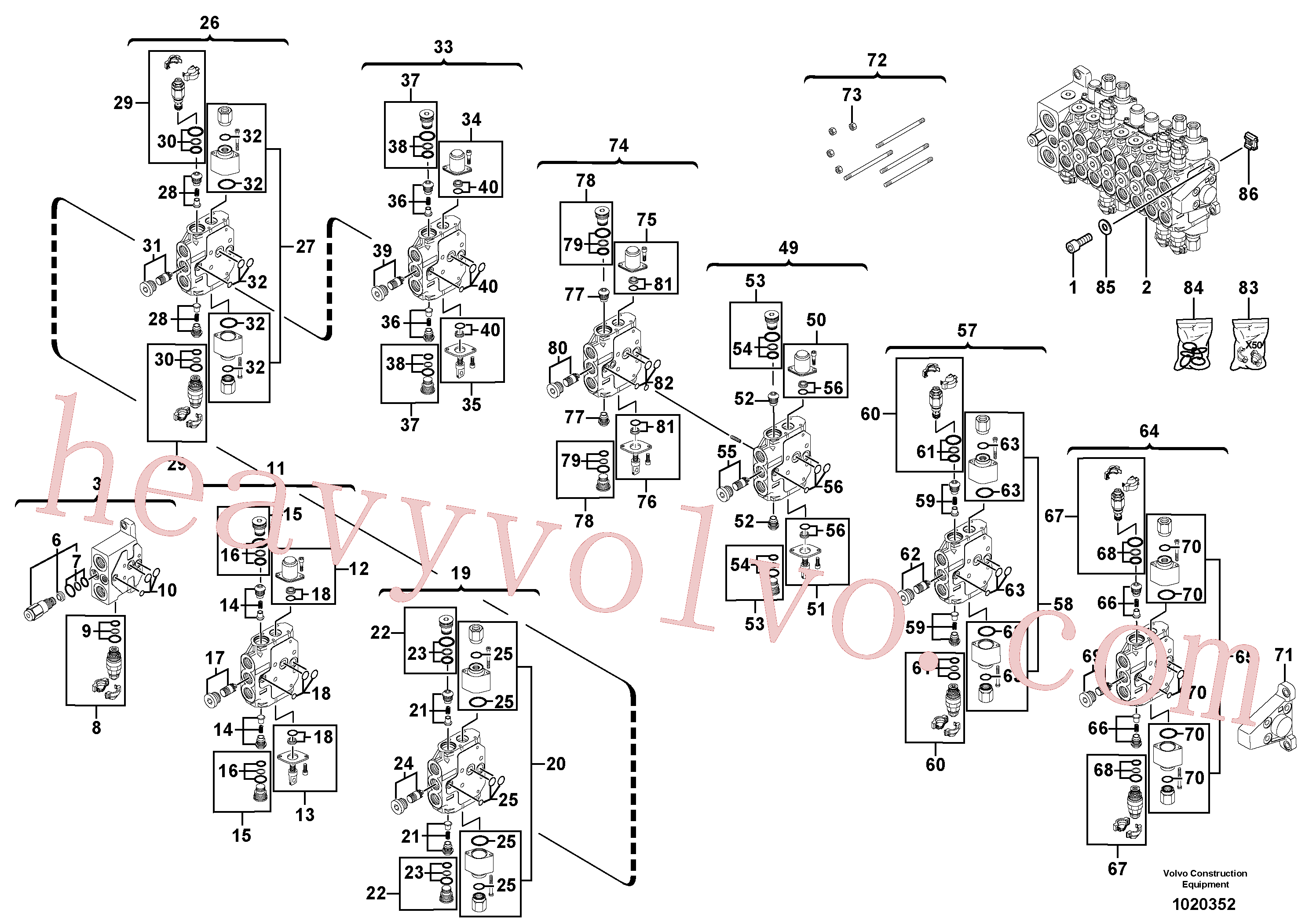 PJ7418514 for Volvo Control valve : 8 spools(1020352 assembly)