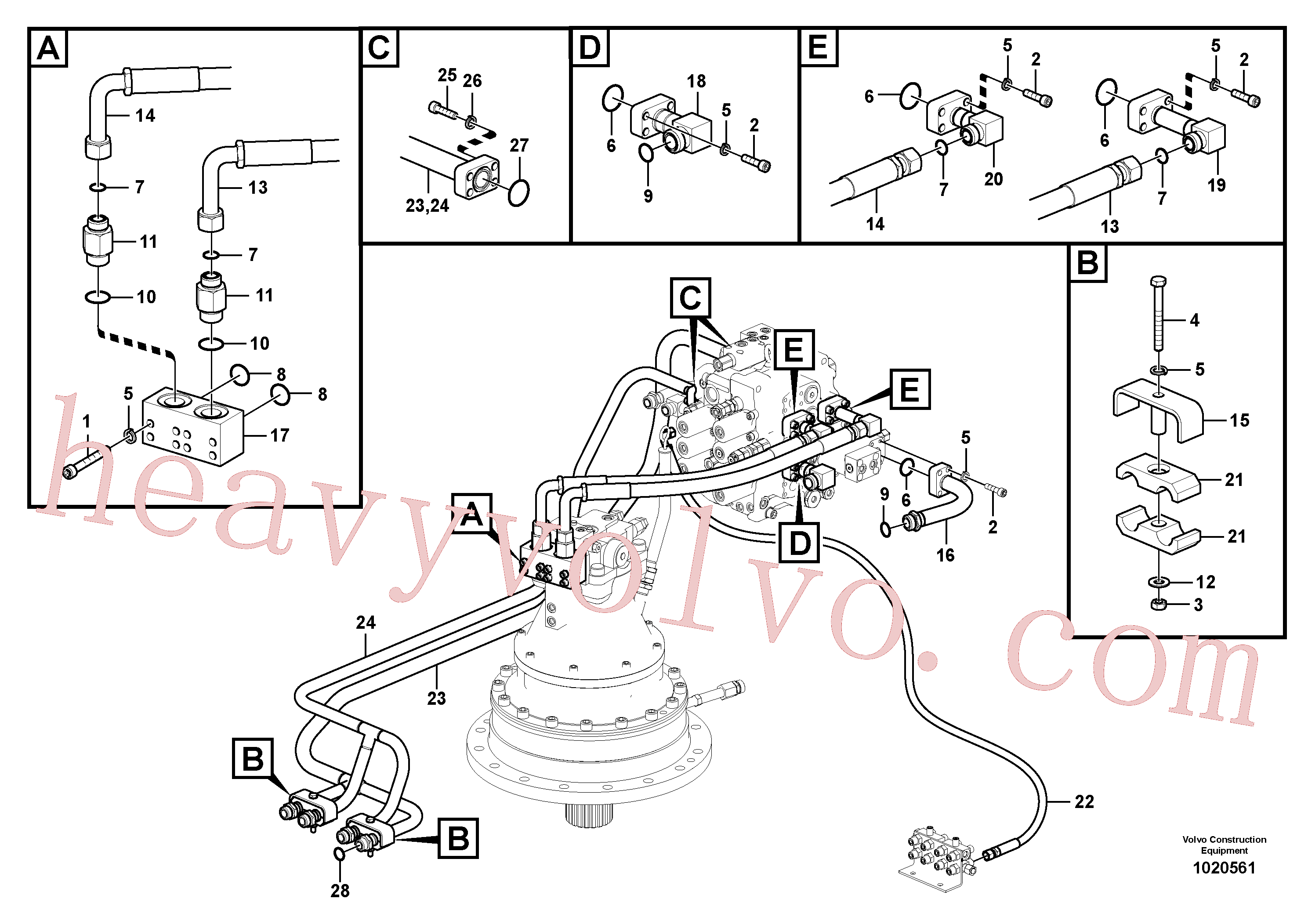 VOE14532986 for Volvo Hydraulic system, control valve to boom and swing(1020561 assembly)