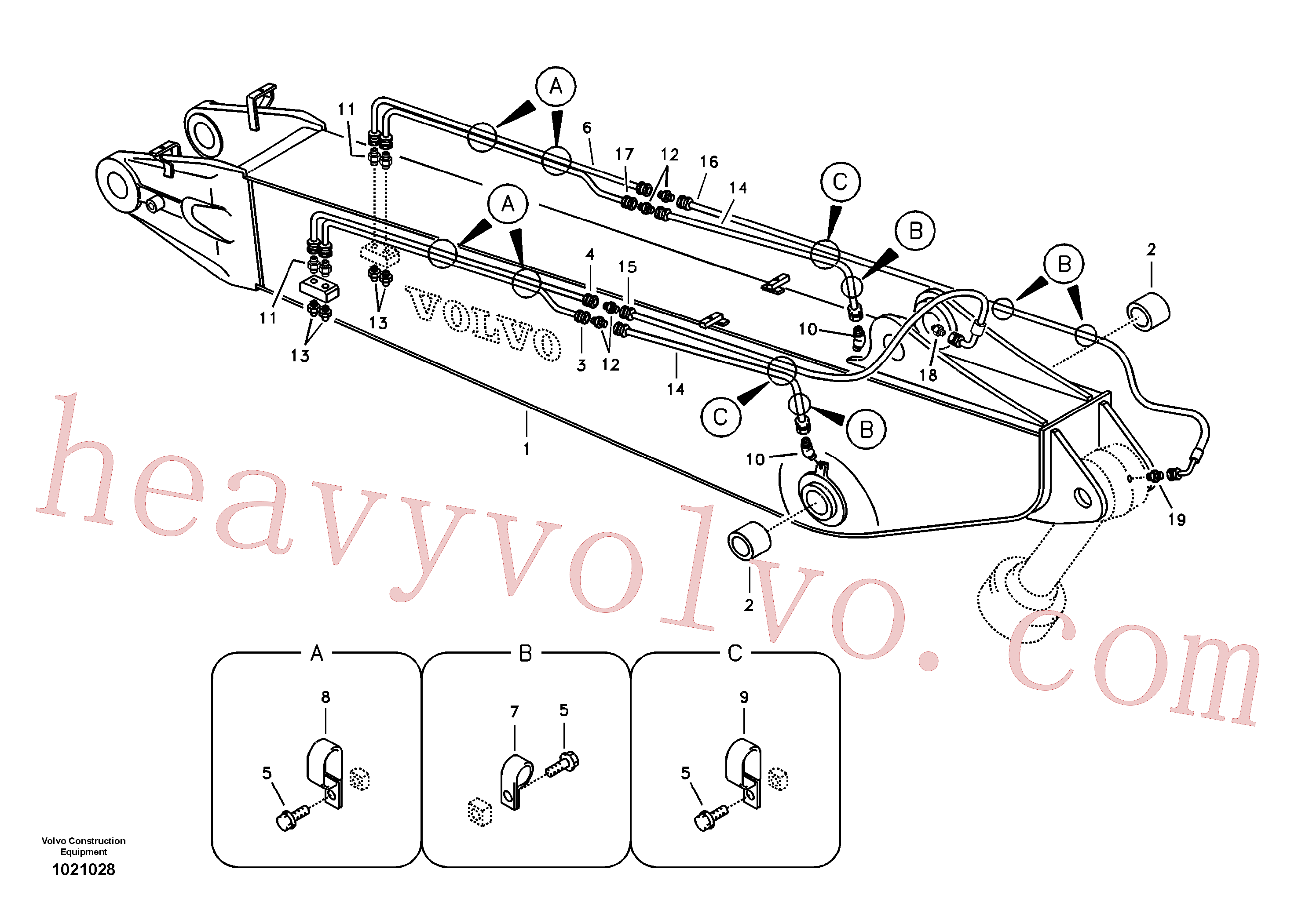 VOE14530676 for Volvo Boom and grease piping, adjustable 2nd(1021028 assembly)