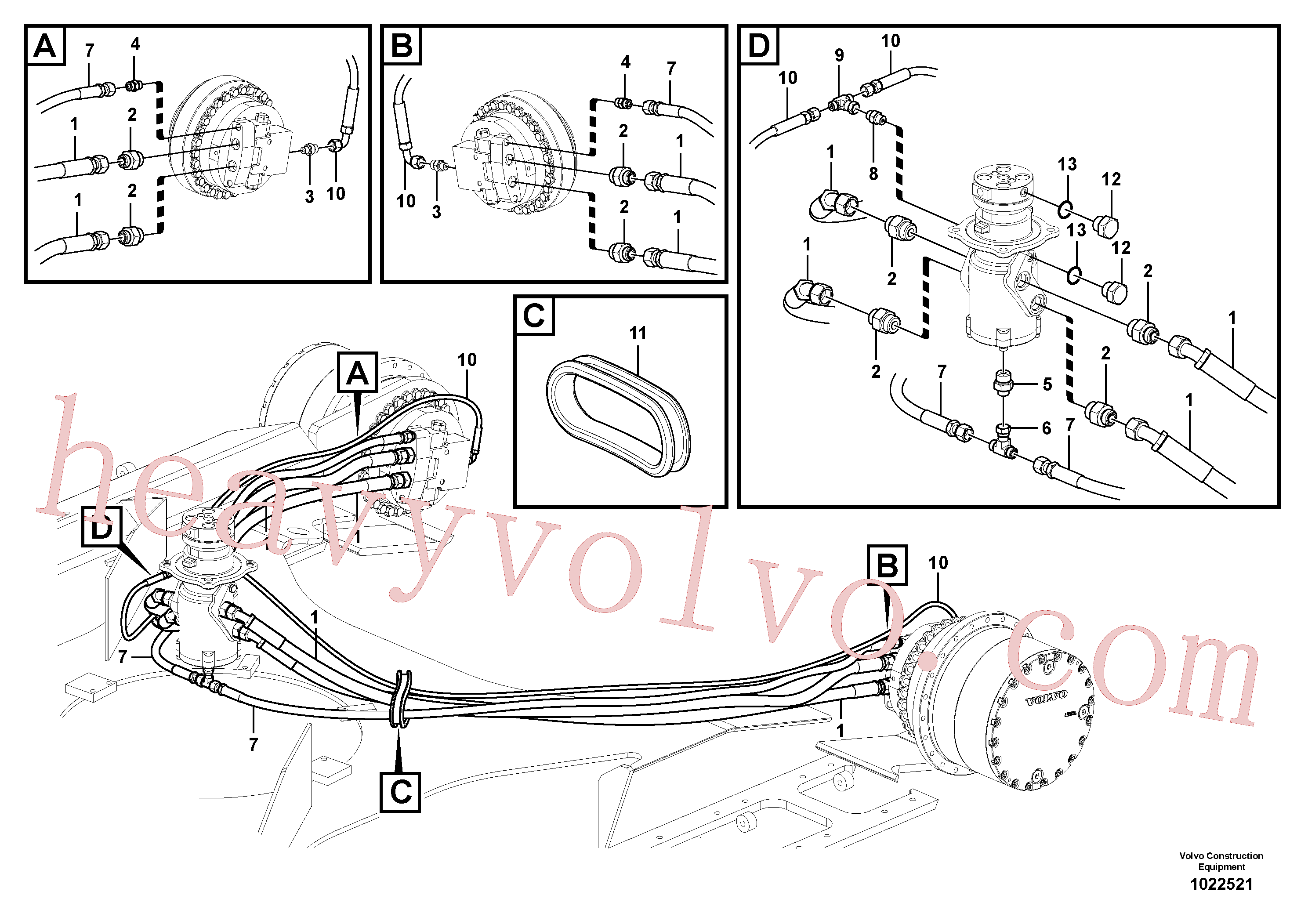 VOE937180 for Volvo Turning joint line, turning joint to travel motor(1022521 assembly)