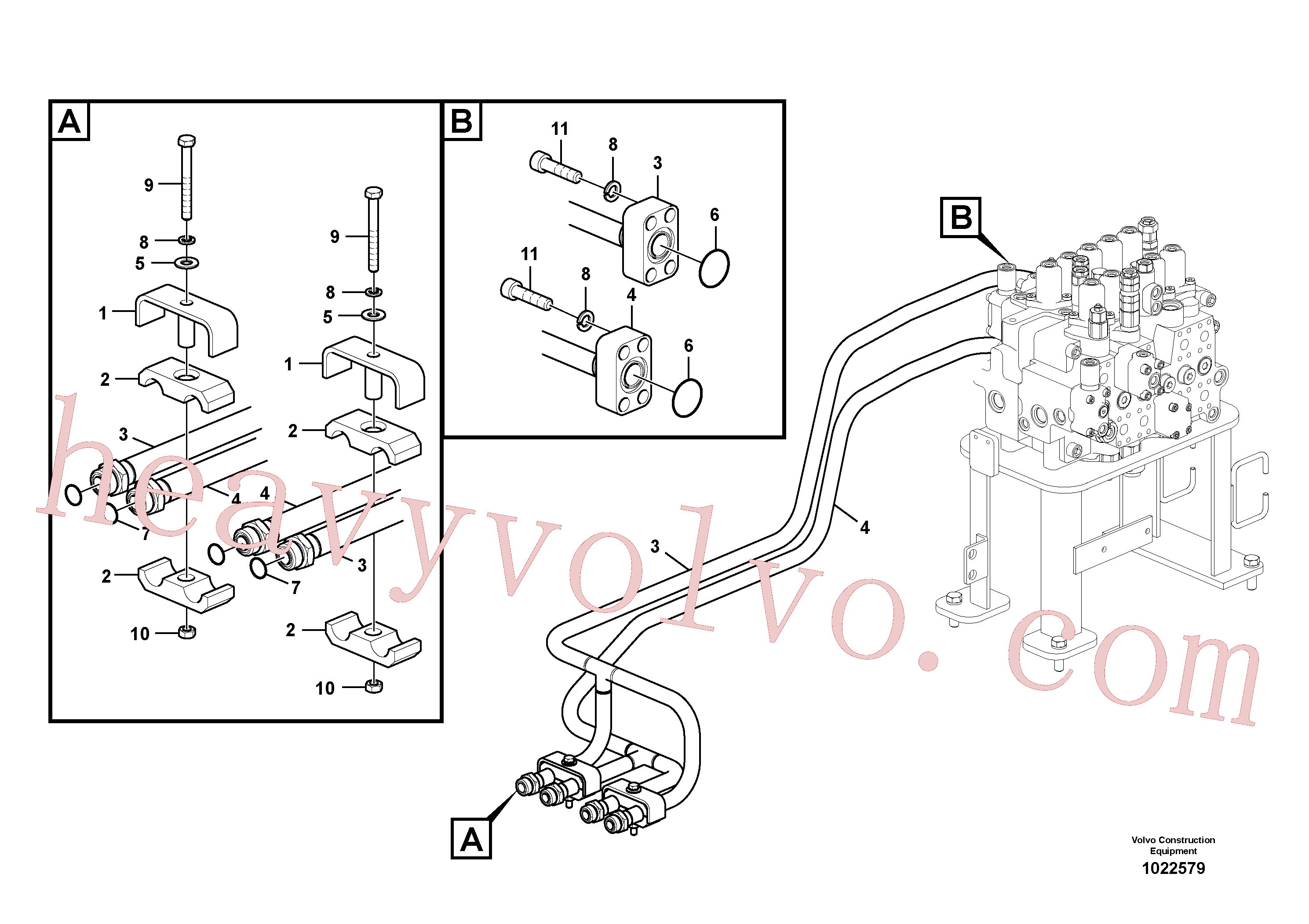 SA1142-01260 for Volvo Hydraulic system, control valve to boom and swing(1022579 assembly)