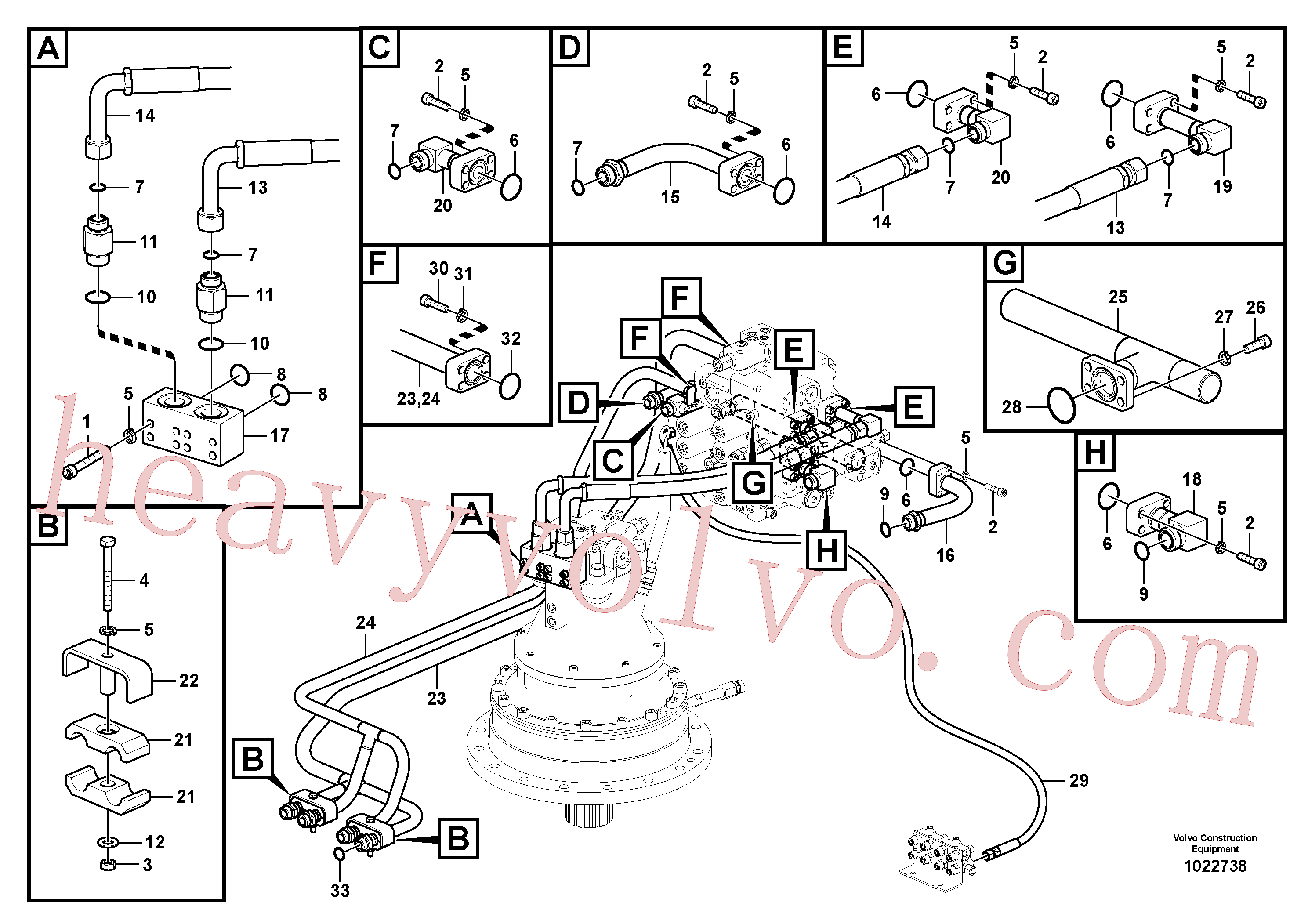 VOE14532986 for Volvo Hydraulic system, control valve to boom and swing(1022738 assembly)