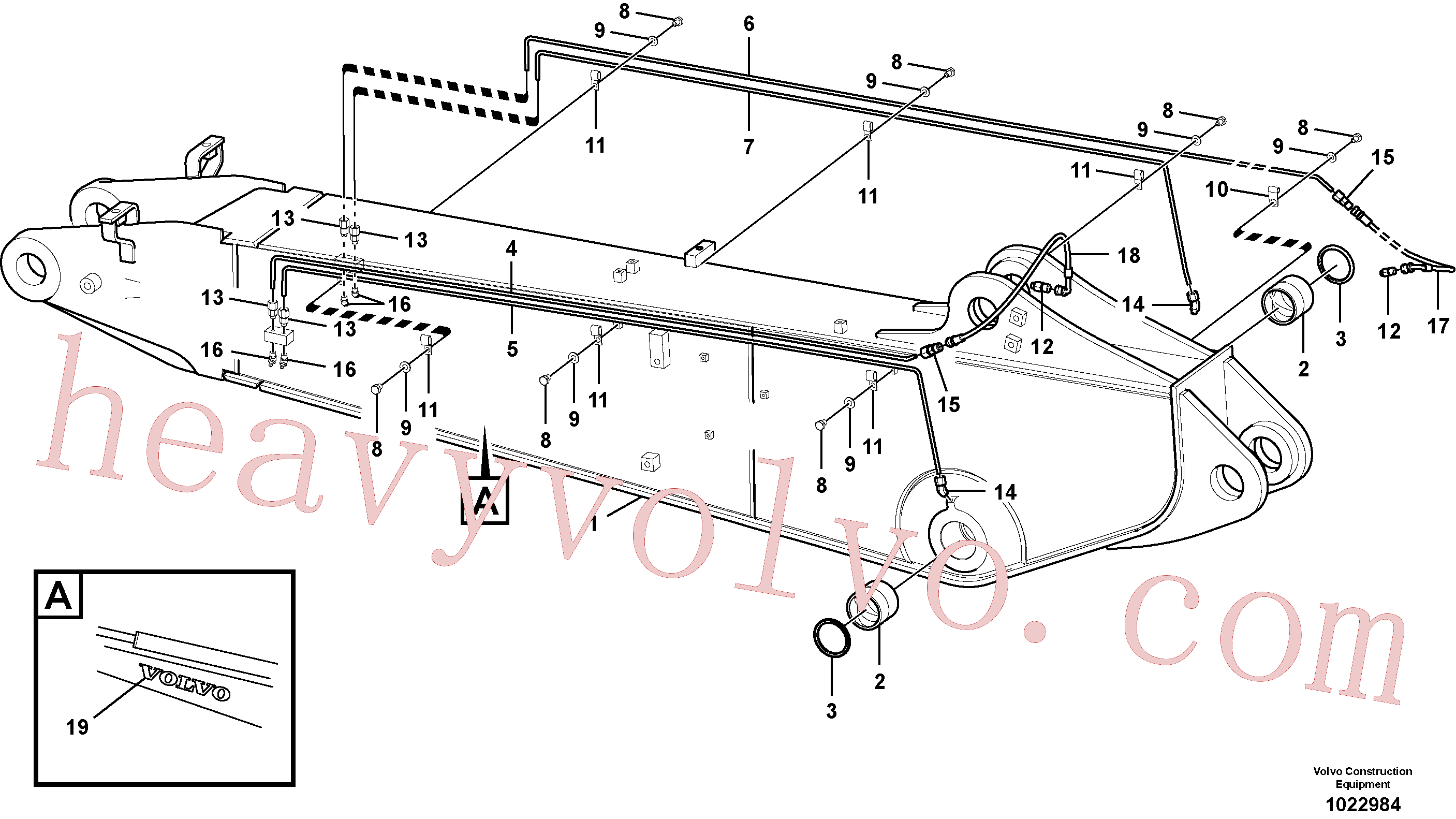 VOE14557915 for Volvo Boom and grease piping, adjustable 2nd(1022984 assembly)