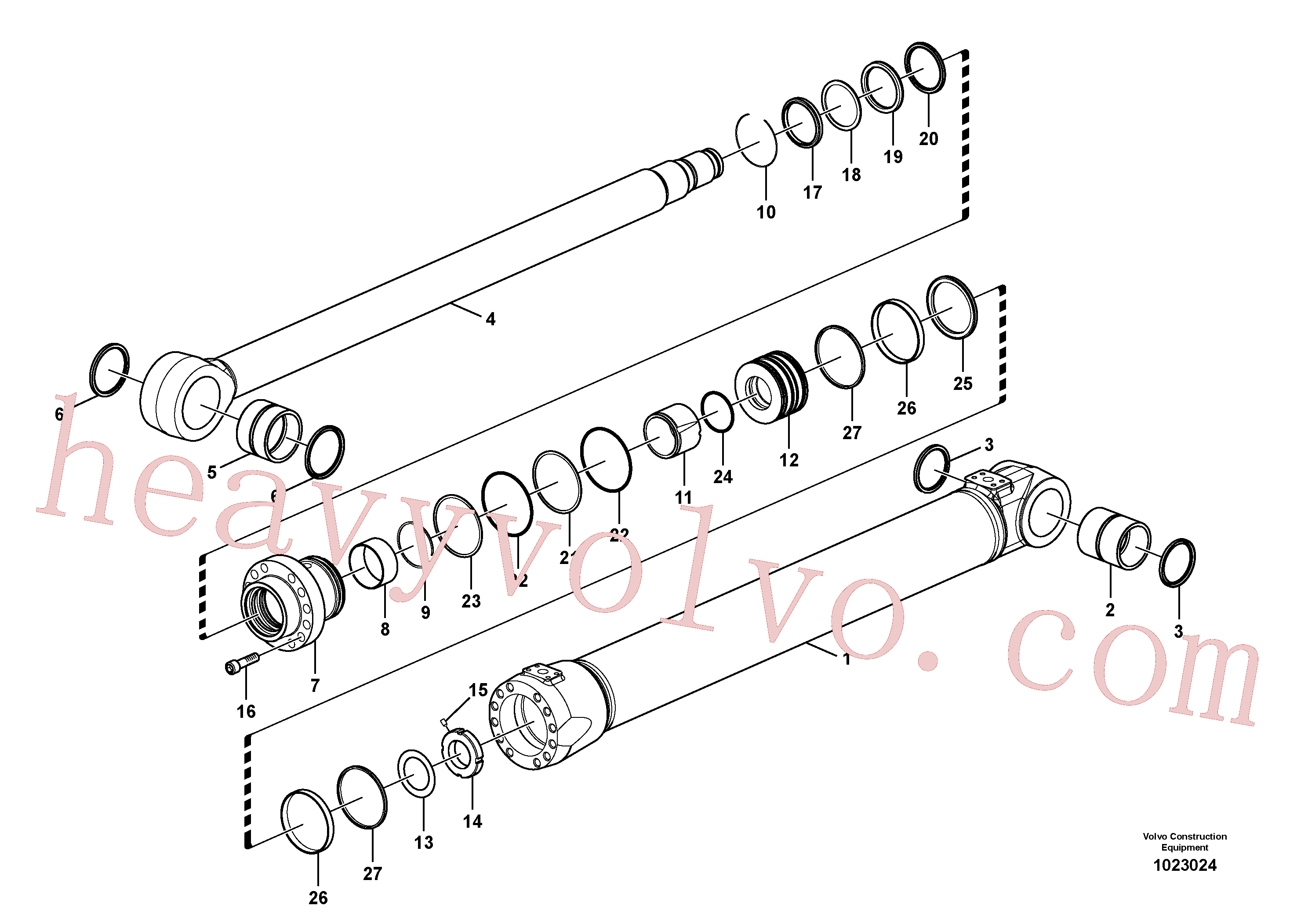 VOE14560205 for Volvo Boom cylinder, adjustable 2nd, Boom cylinder, monobloc boom, Boom cylinder, adjustable 1st(1023024 assembly)