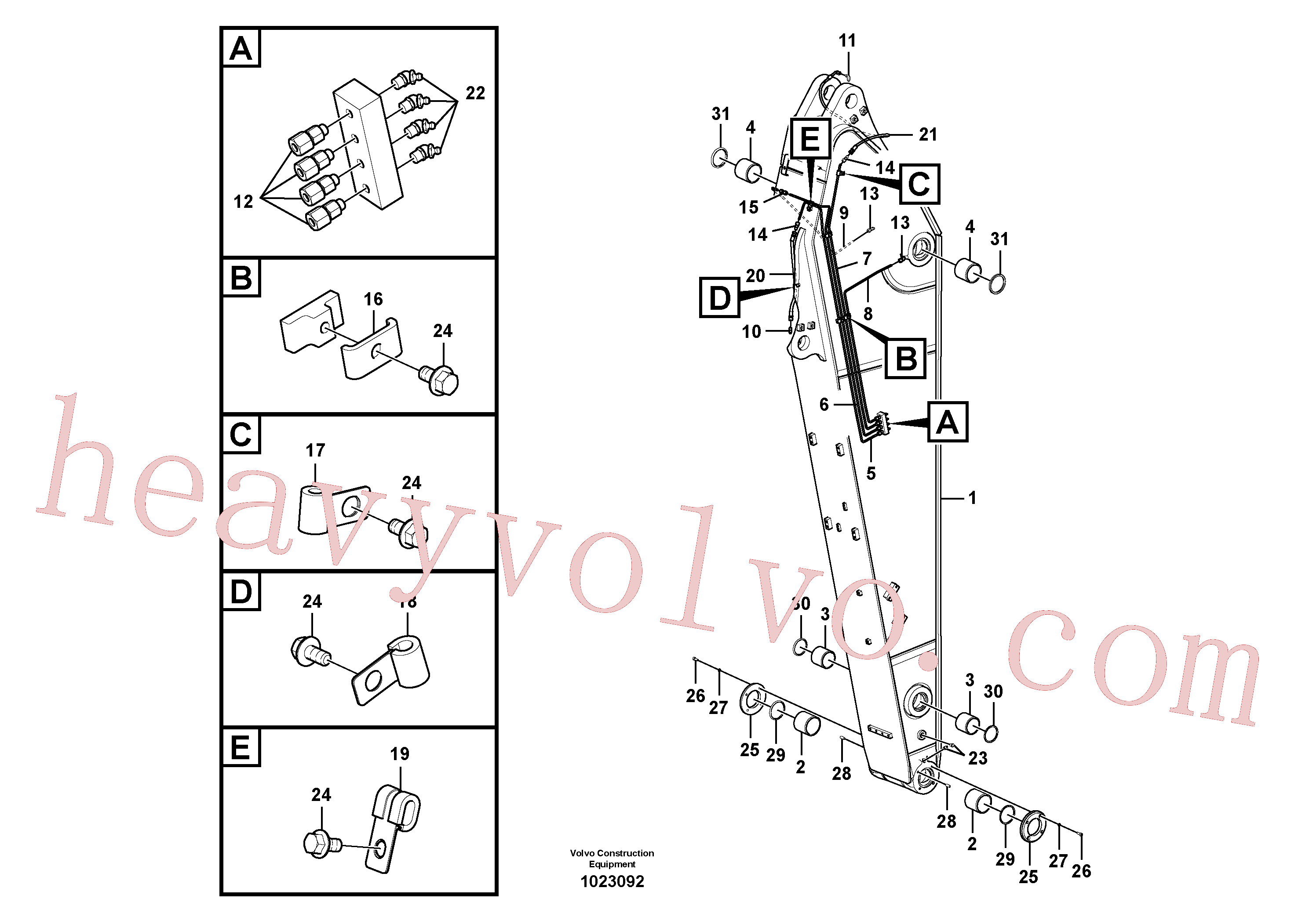 SA9482-02110 for Volvo Dipper arm and grease piping with piping seat(1023092 assembly)