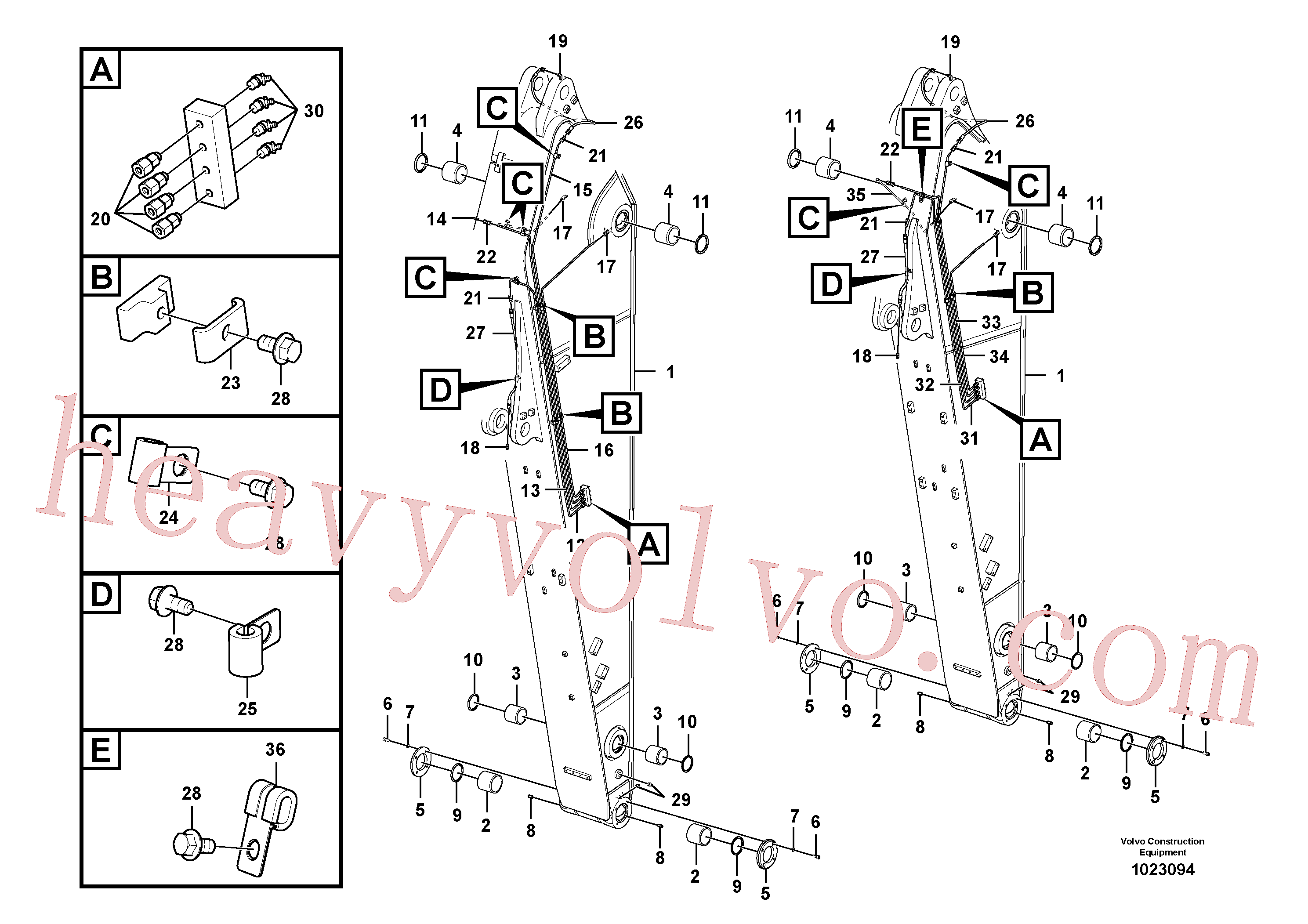 VOE14559527 for Volvo Dipper arm and grease piping with piping seat(1023094 assembly)