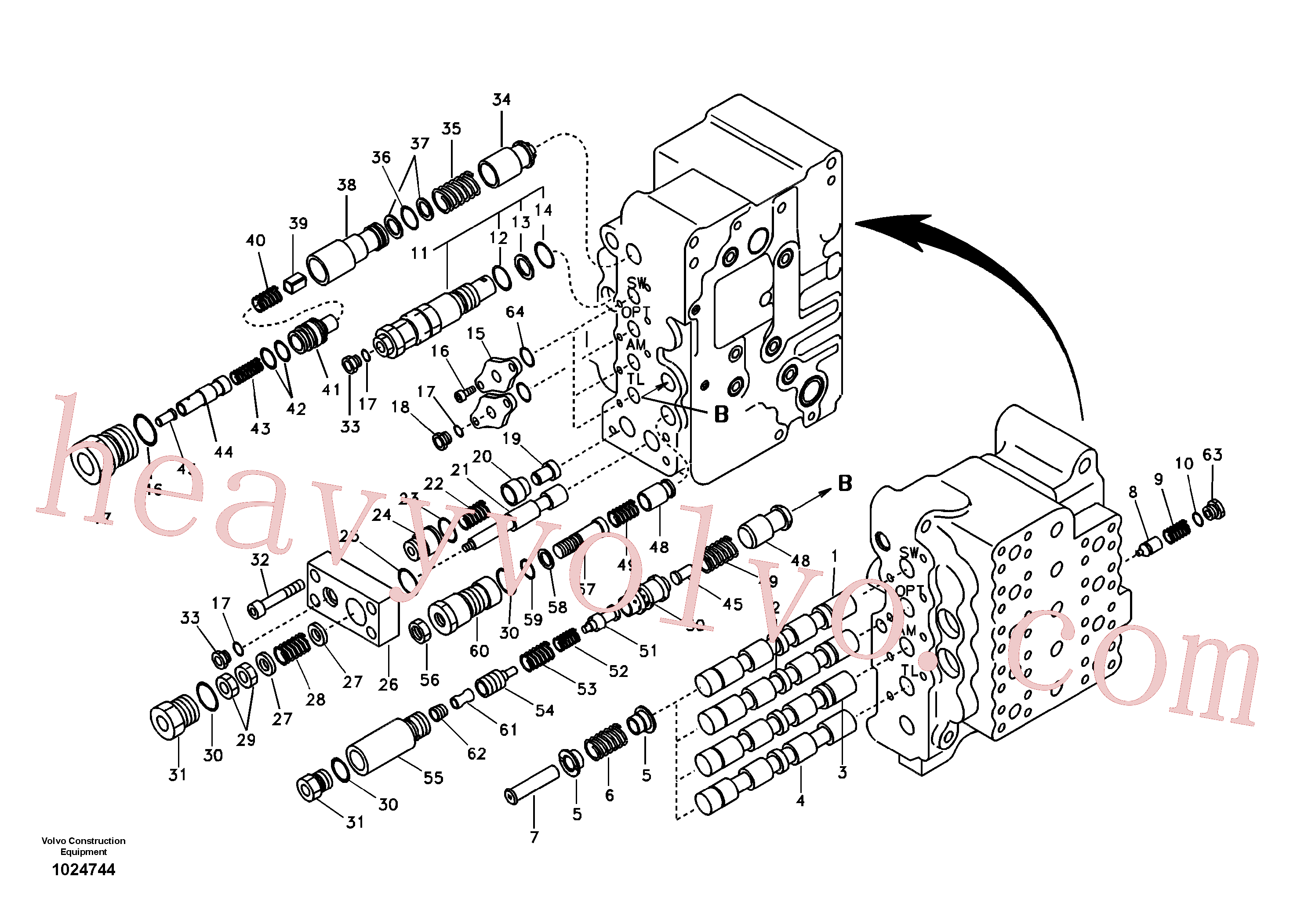 SA8230-32880 for Volvo Main control valve, swing and option and dipper arm and travel Lh(1024744 assembly)