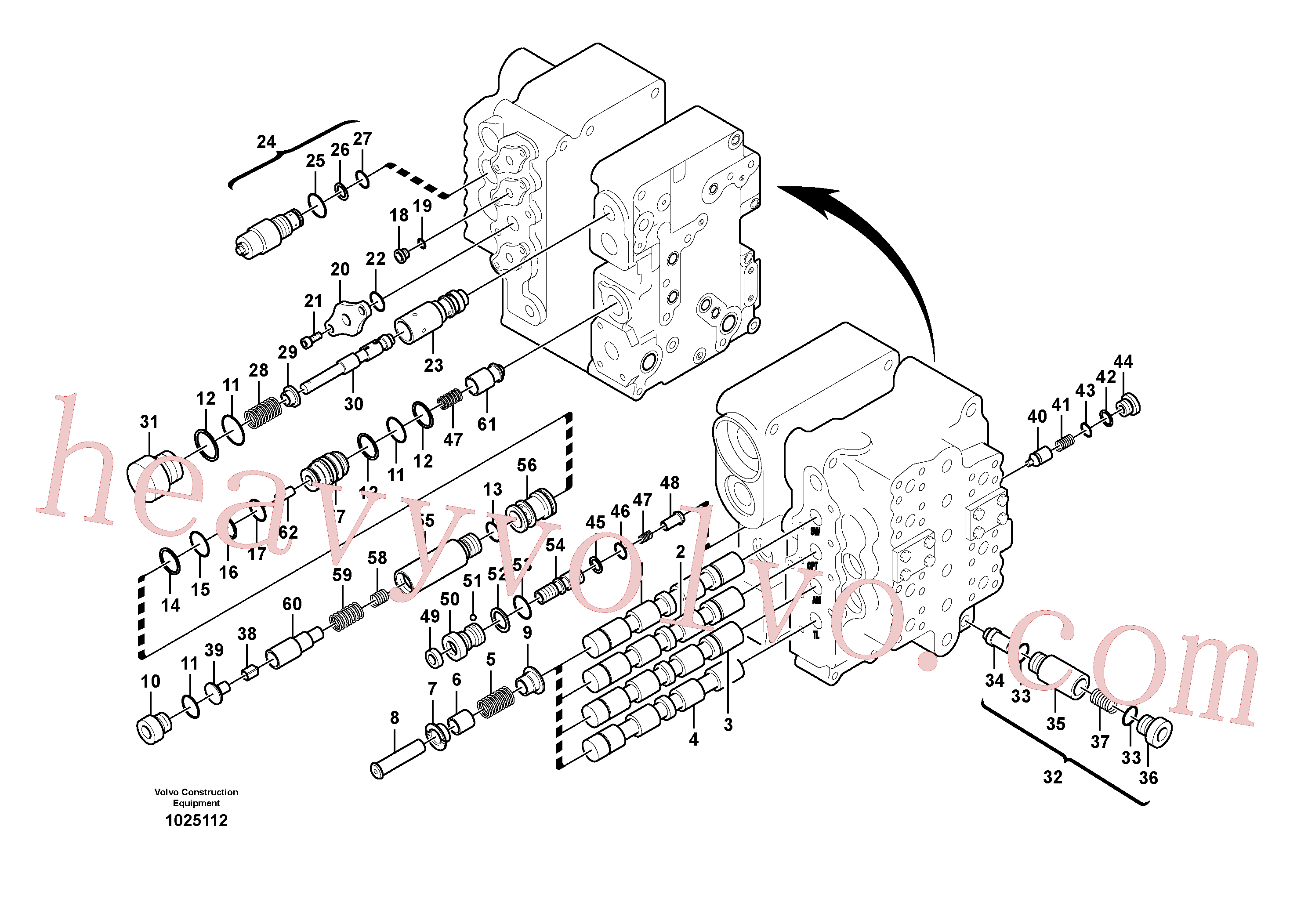 VOE14541591 for Volvo Main control valve, Main control valve, swing and option and dipper arm and travel Lh(1025112 assembly)