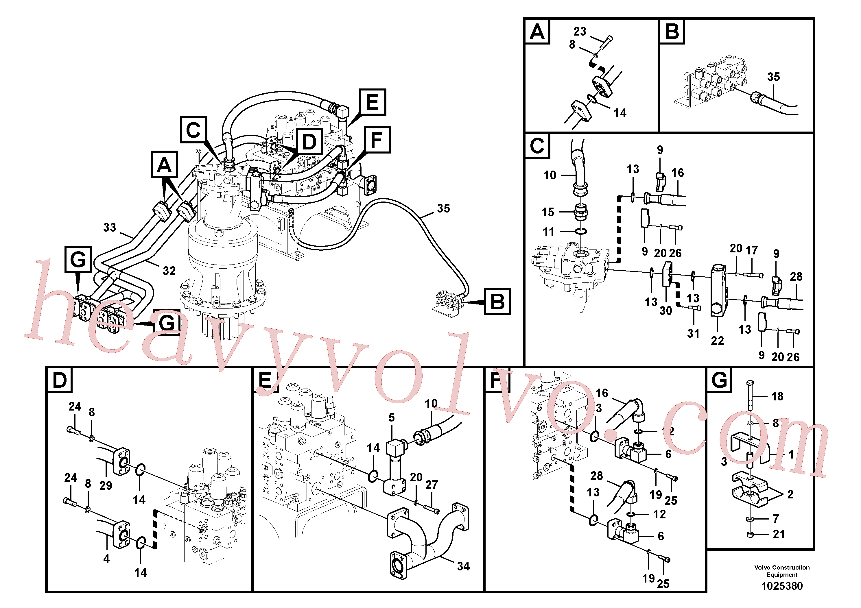 VOE14674396 for Volvo Hydraulic system, control valve to boom and swing(1025380 assembly)