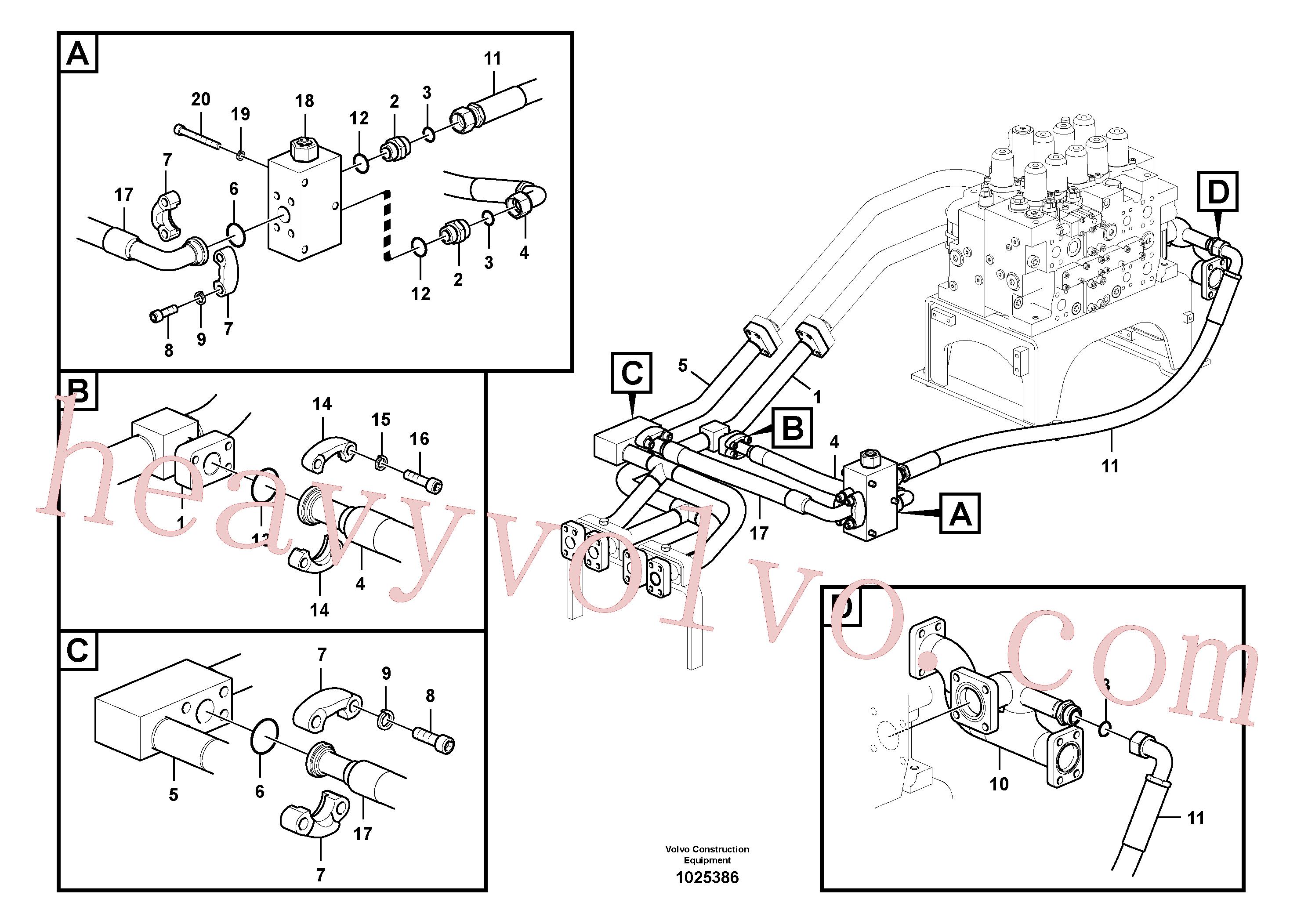 VOE14516735 for Volvo Hydraulic system, control valve to boom and swing(1025386 assembly)