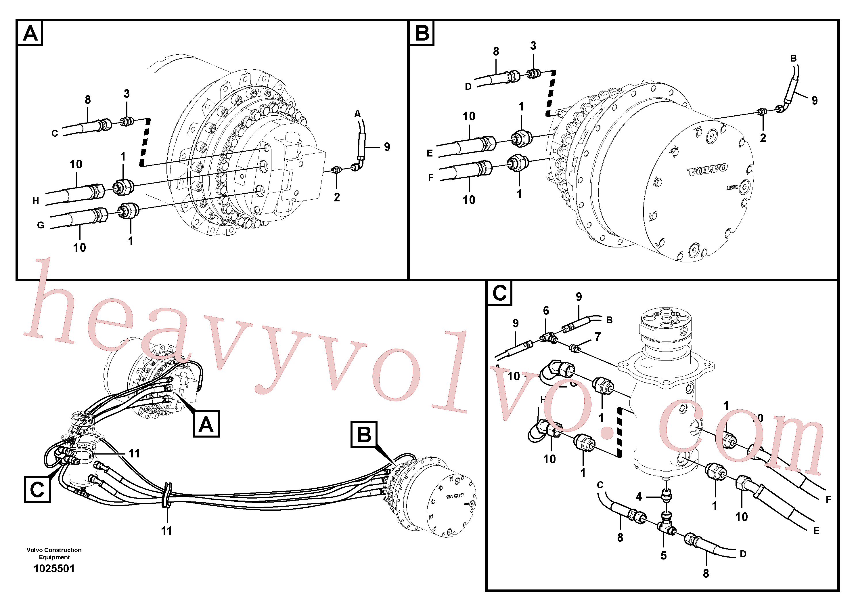 VOE937180 for Volvo Turning joint line, turning joint to travel motor(1025501 assembly)