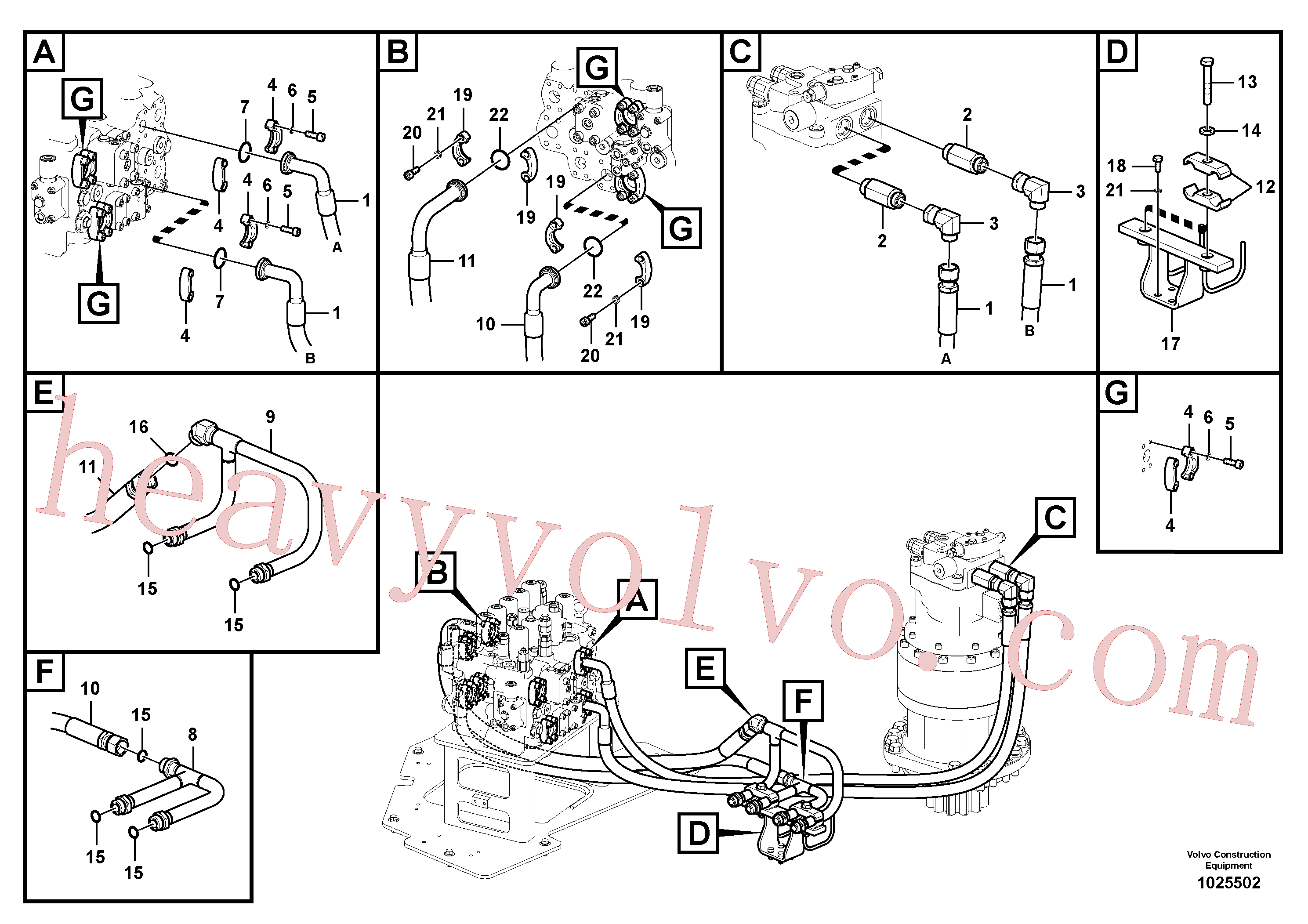 VOE14881208 for Volvo Hydraulic system, control valve to boom and swing(1025502 assembly)