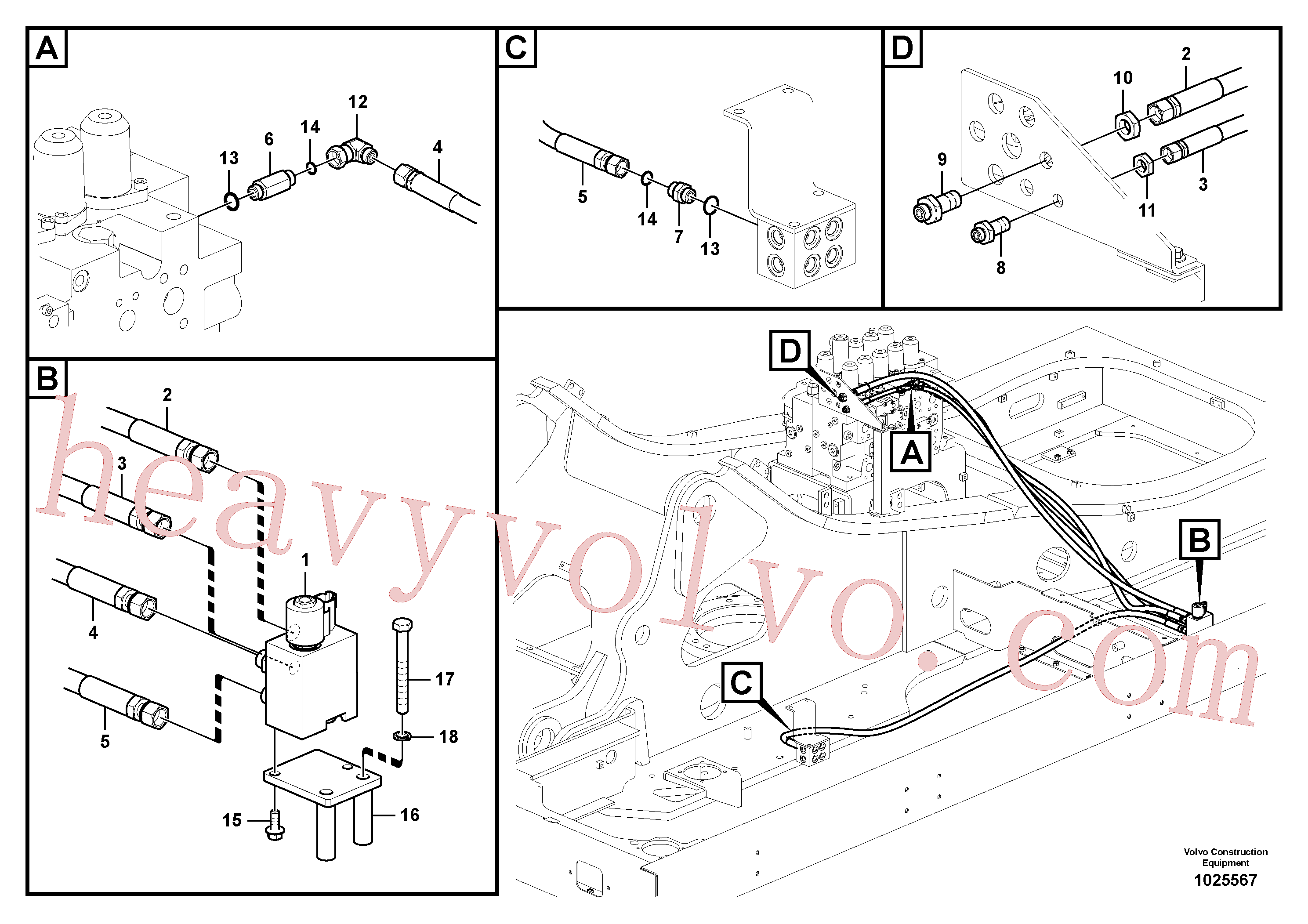 VOE936205 for Volvo Working hydraulic, quick fit on upper frame(1025567 assembly)