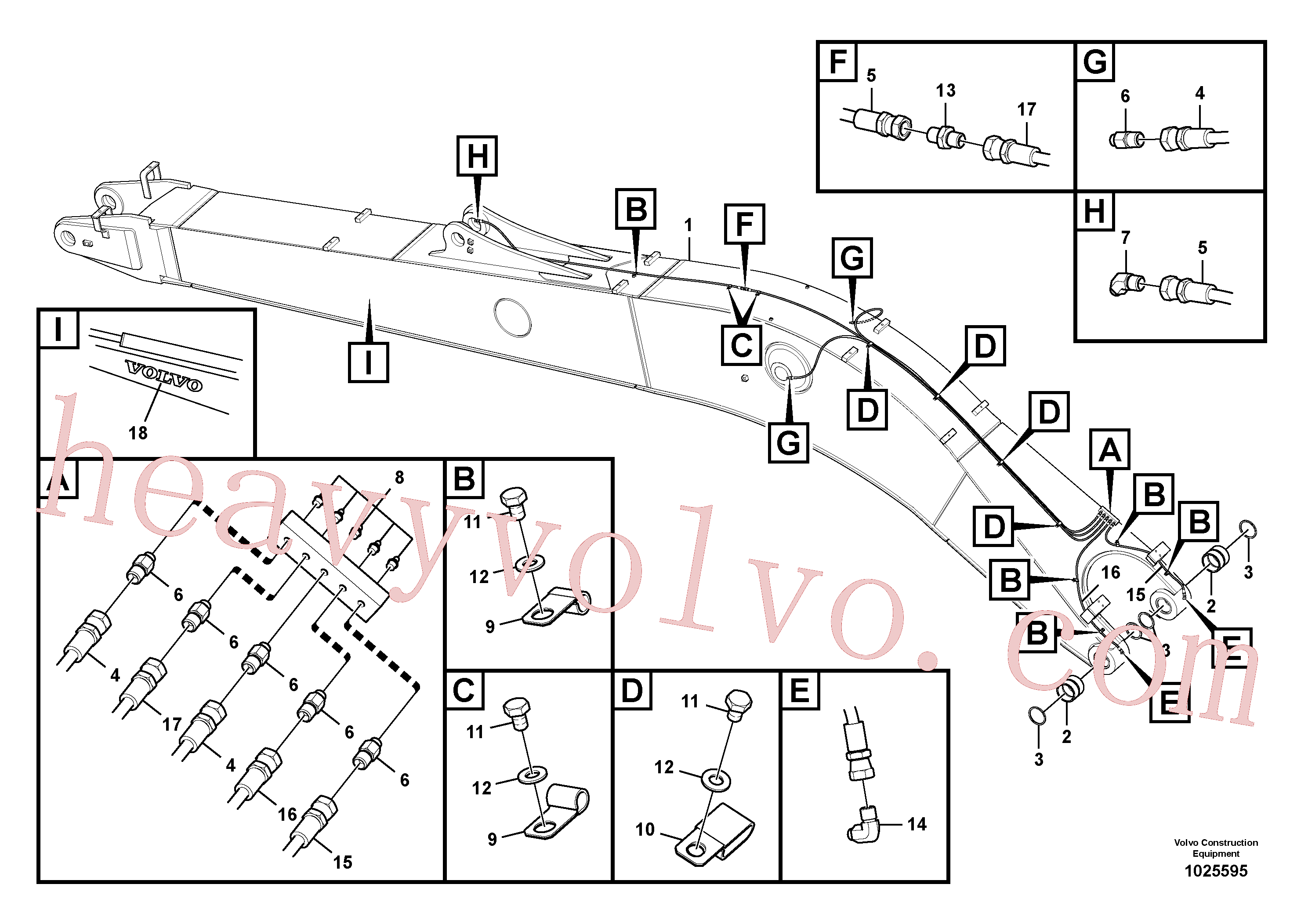 VOE14562877 for Volvo Boom and grease piping, long reach(1025595 assembly)