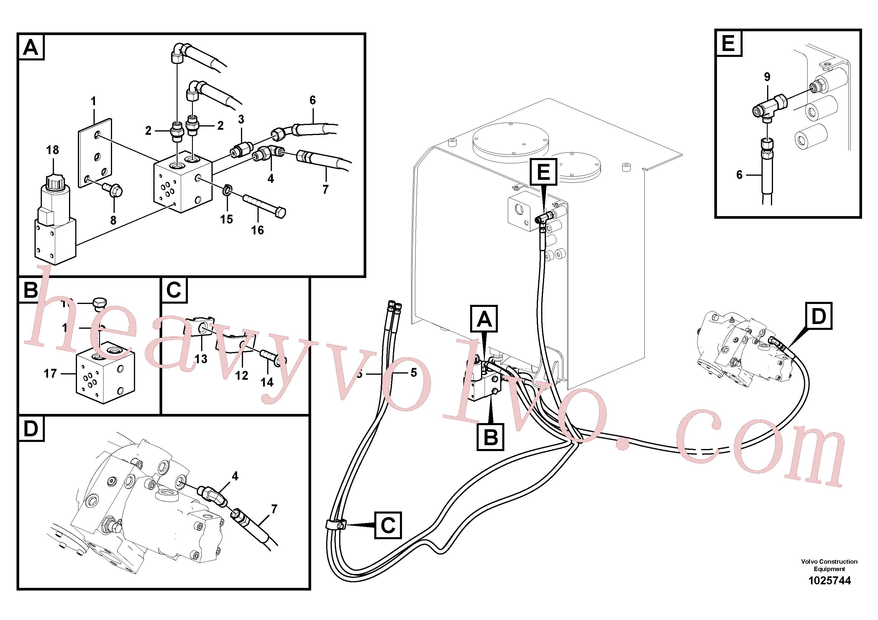 VOE14528854 for Volvo Working hydraulic, quick fit on upper frame(1025744 assembly)