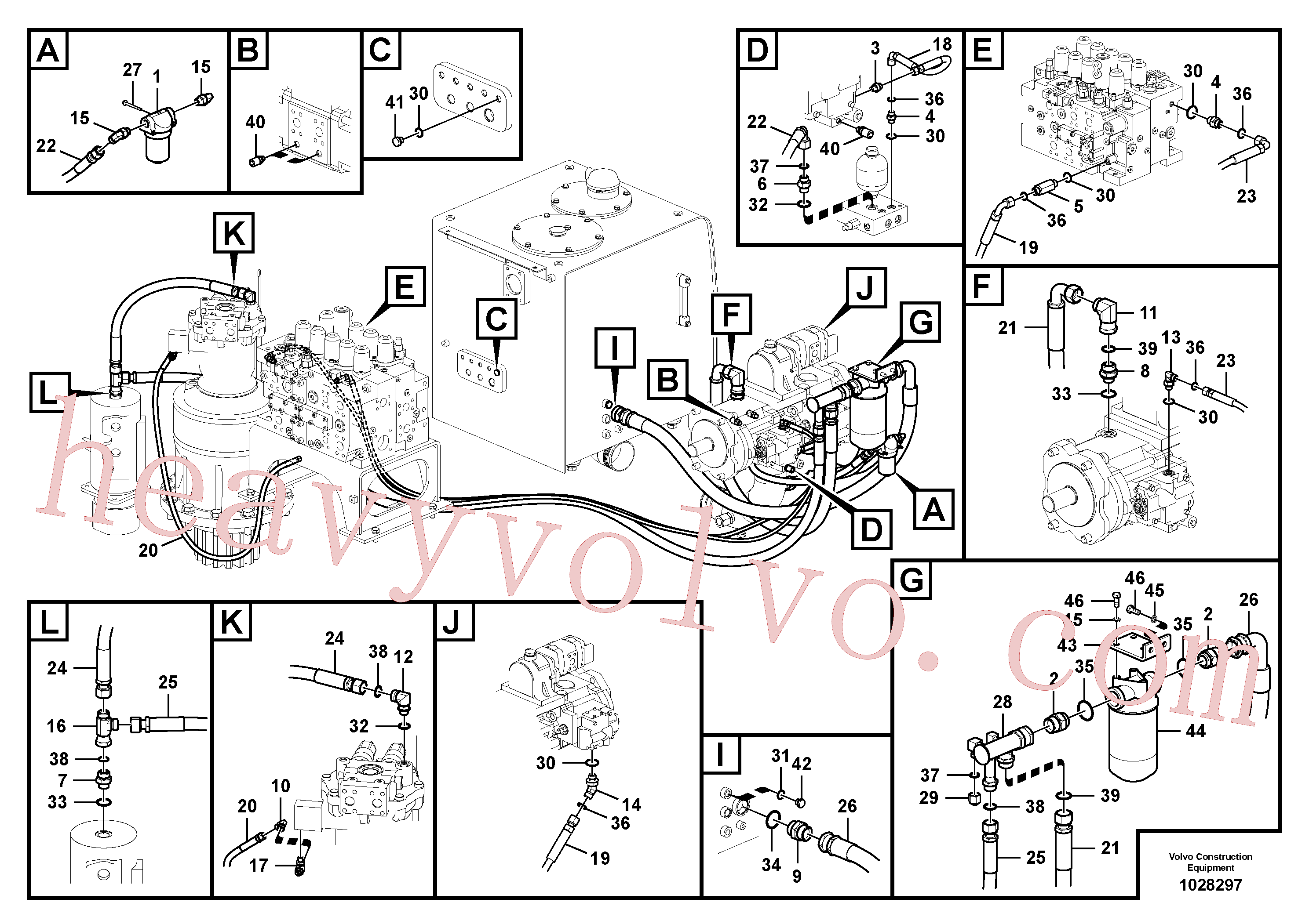 VOE937508 for Volvo Servo system, pump piping and filter mount.(1028297 assembly)