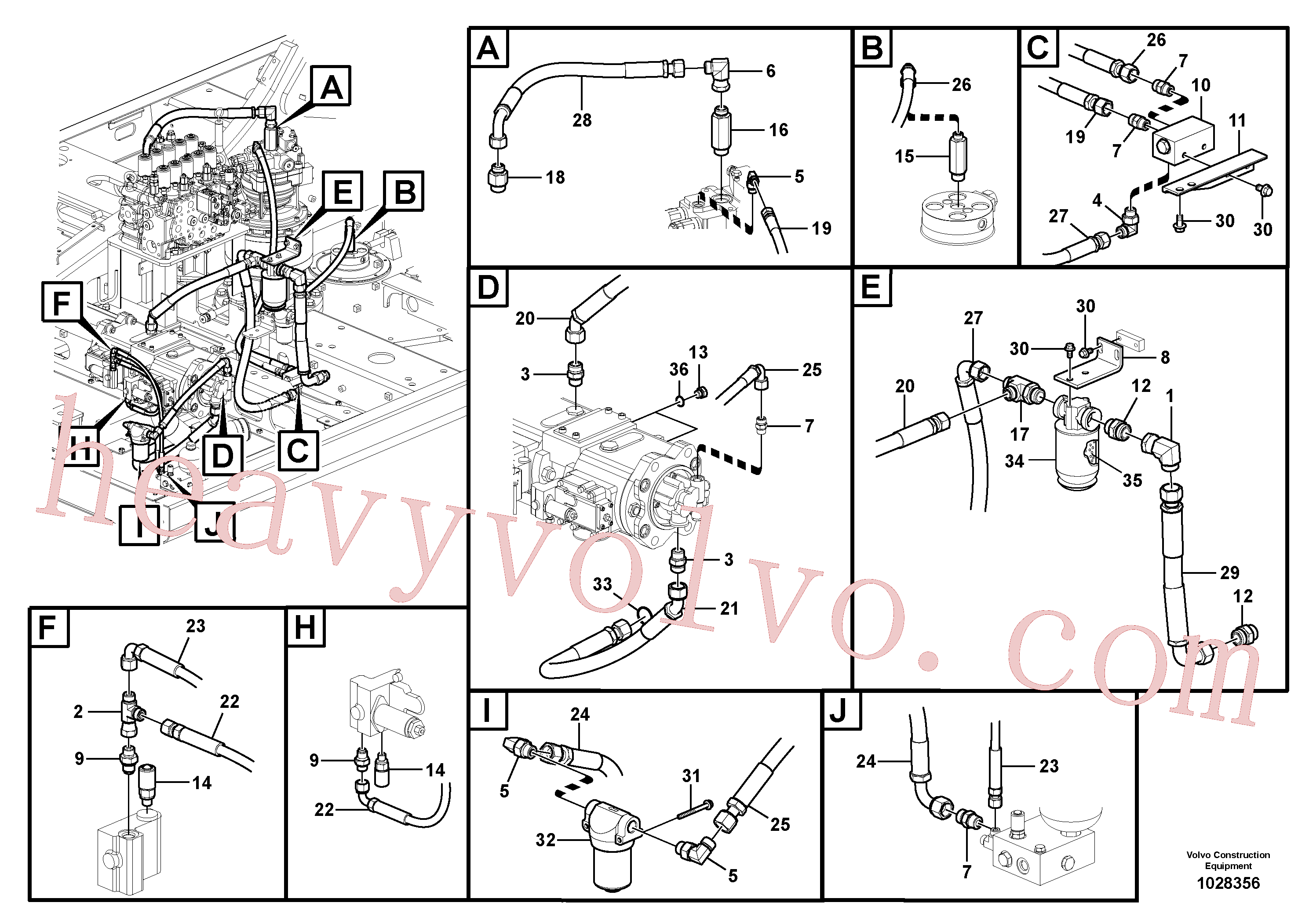 VOE938000 for Volvo Servo system, pump piping and filter mount.(1028356 assembly)