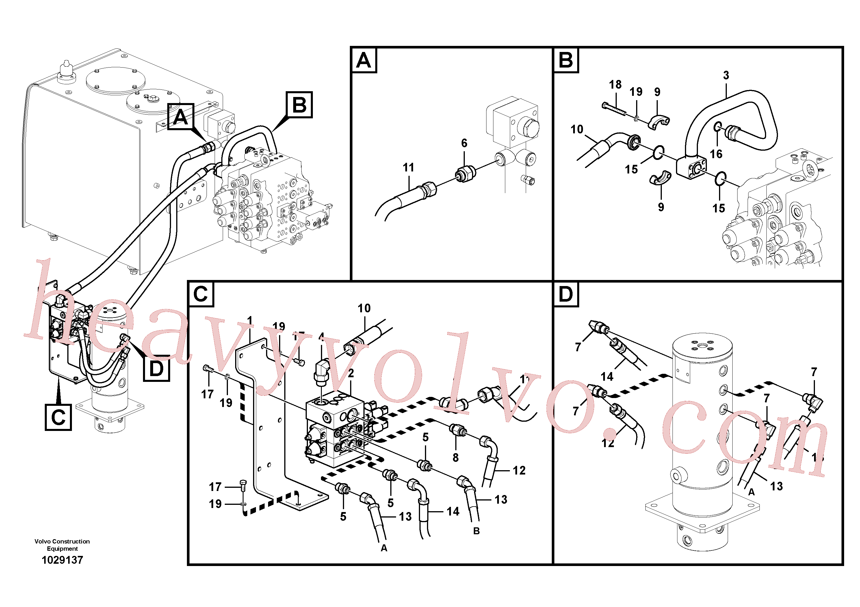 VOE15016427 for Volvo Turning joint line, control valve to turning joint(1029137 assembly)