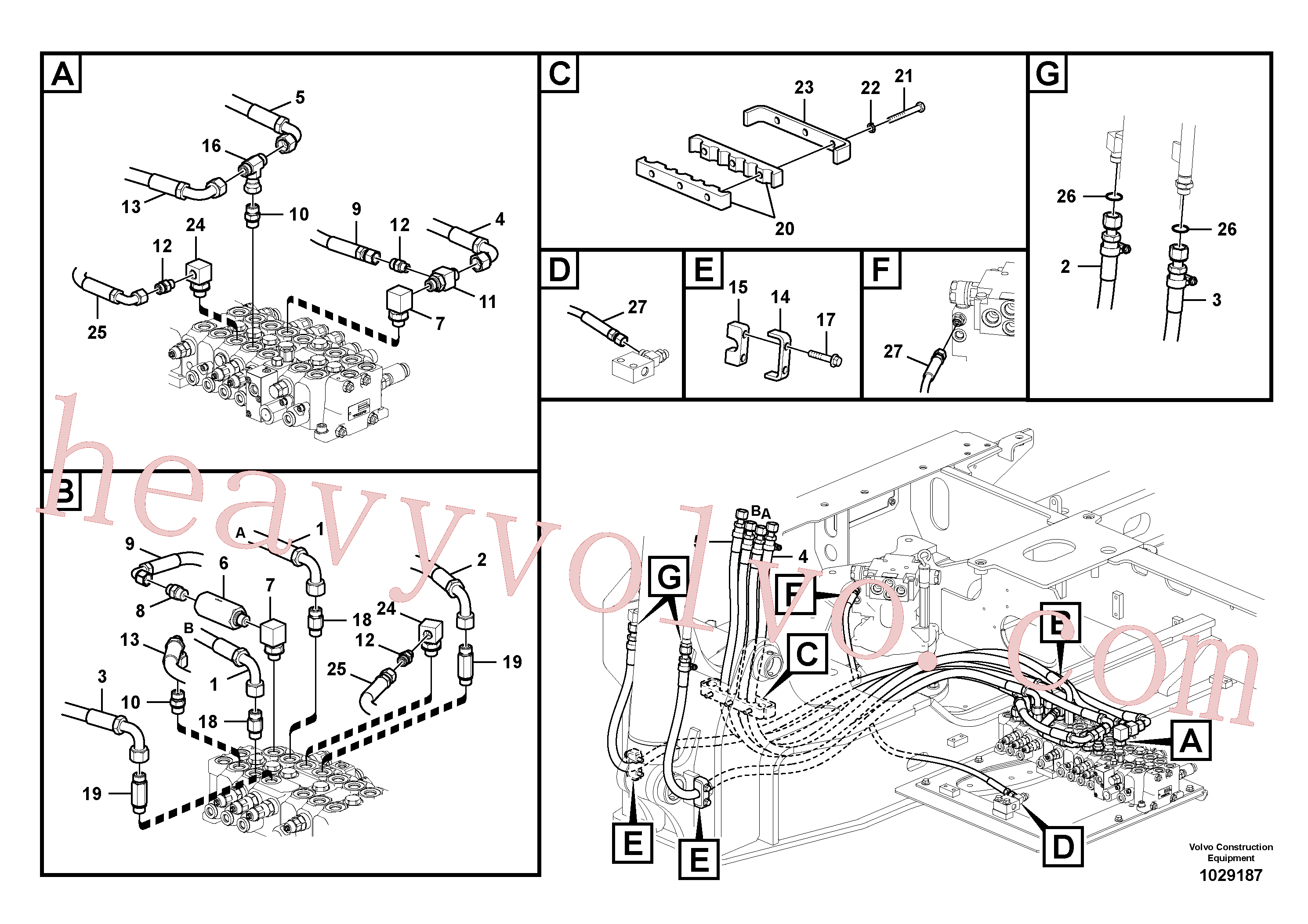 VOE936495 for Volvo Hydraulic system, control valve to boom and swing(1029187 assembly)