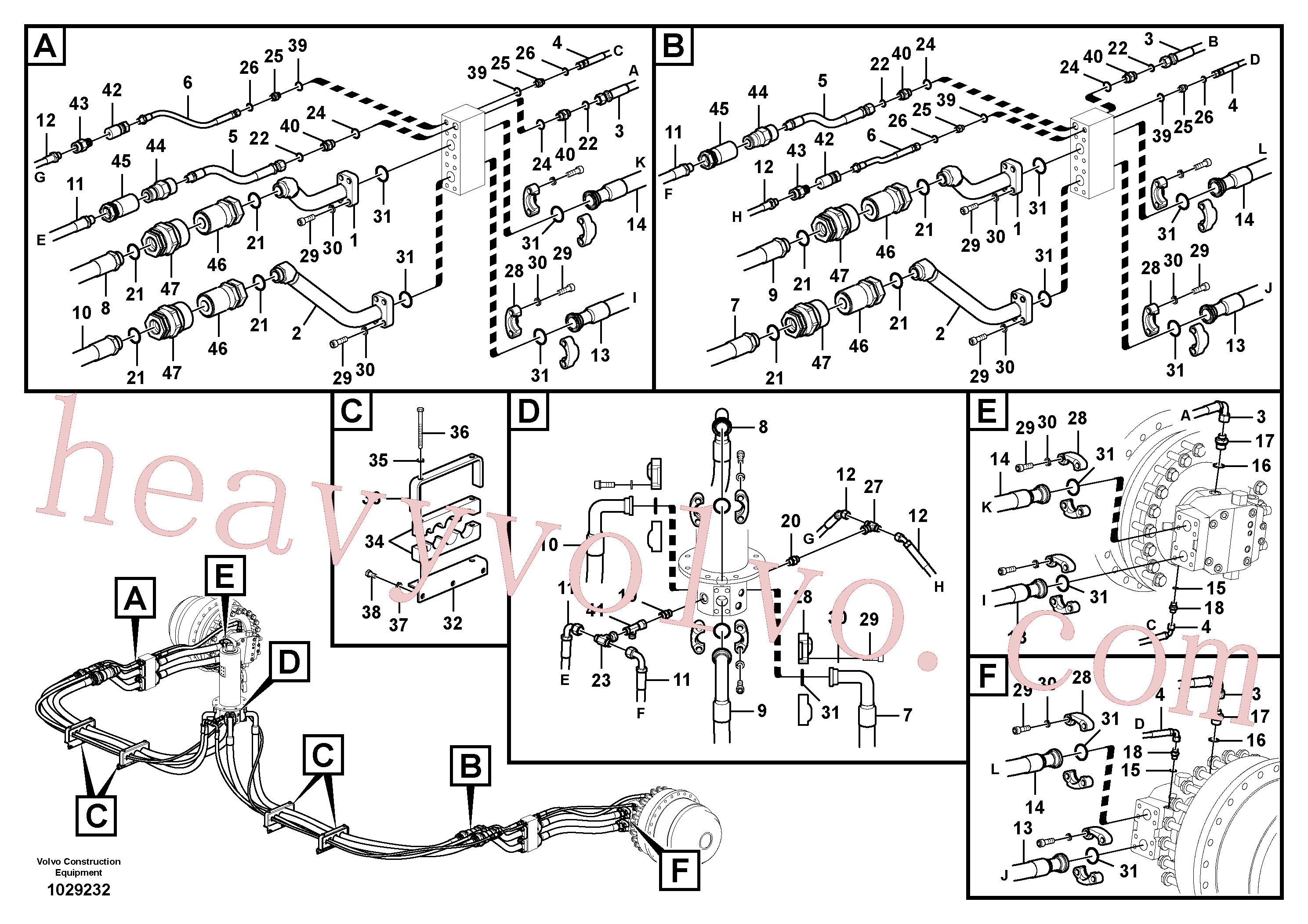 VOE938147 for Volvo Turning joint line, turning joint to travel motor(1029232 assembly)