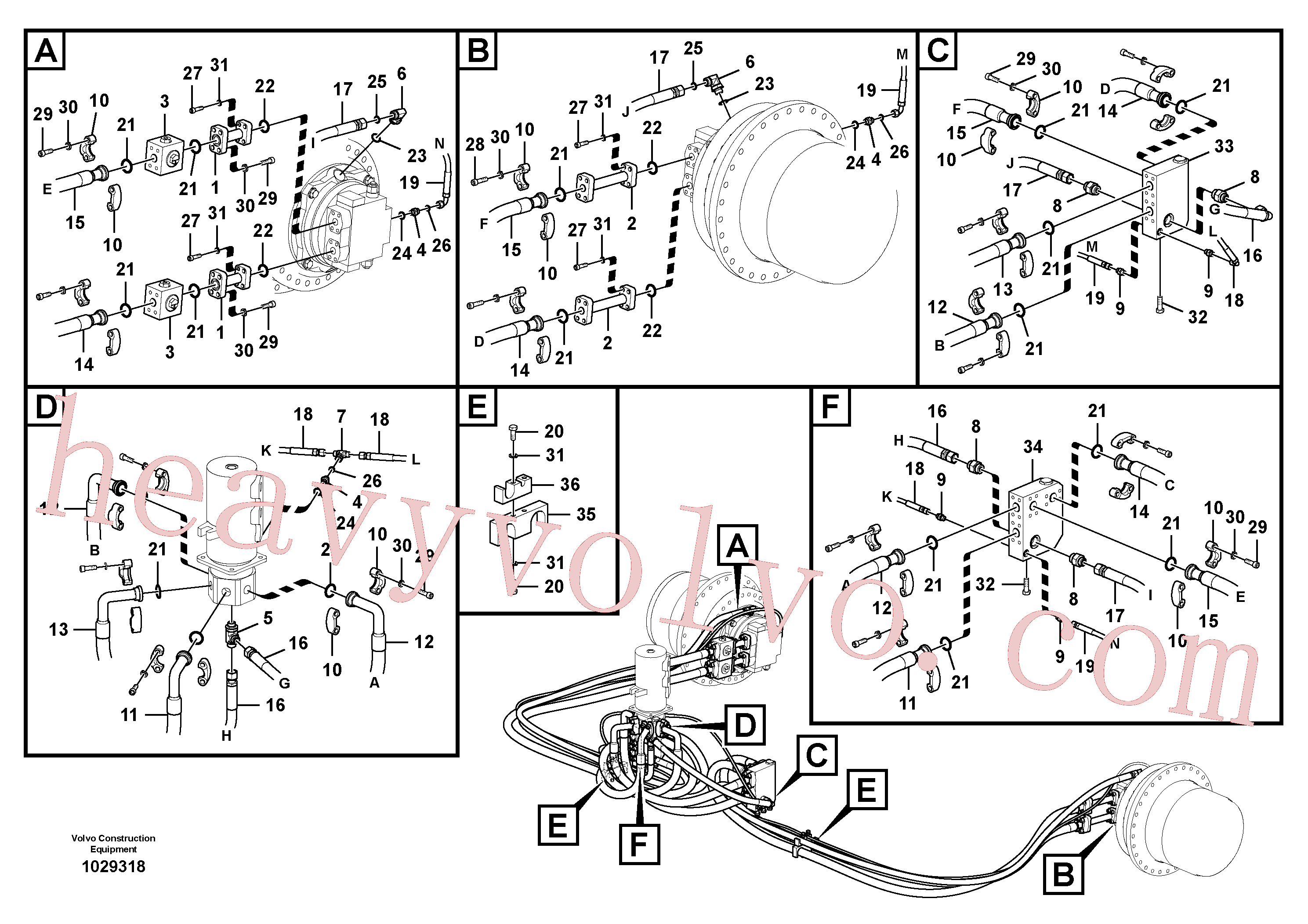 VOE938289 for Volvo Turning joint line, turning joint to travel motor(1029318 assembly)