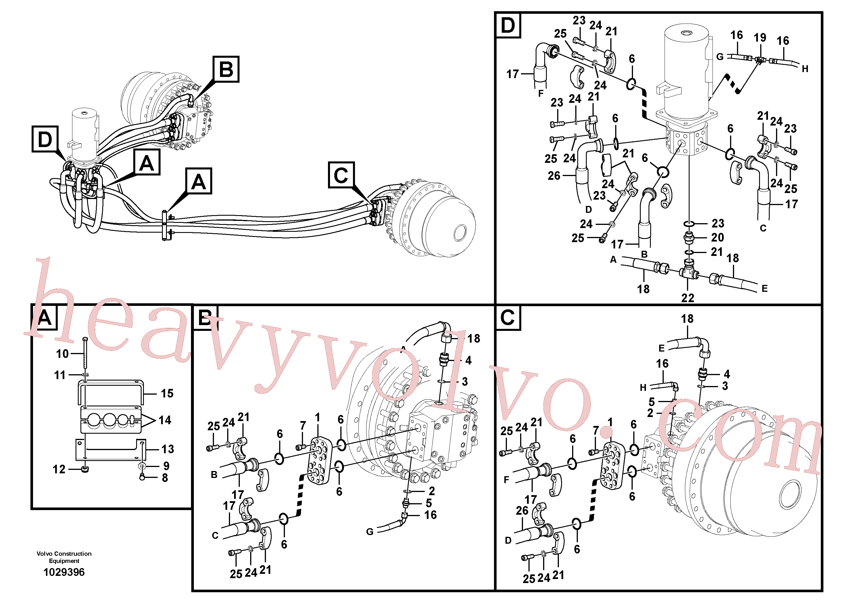 VOE993031 for Volvo Turning joint line, turning joint to travel motor(1029396 assembly)