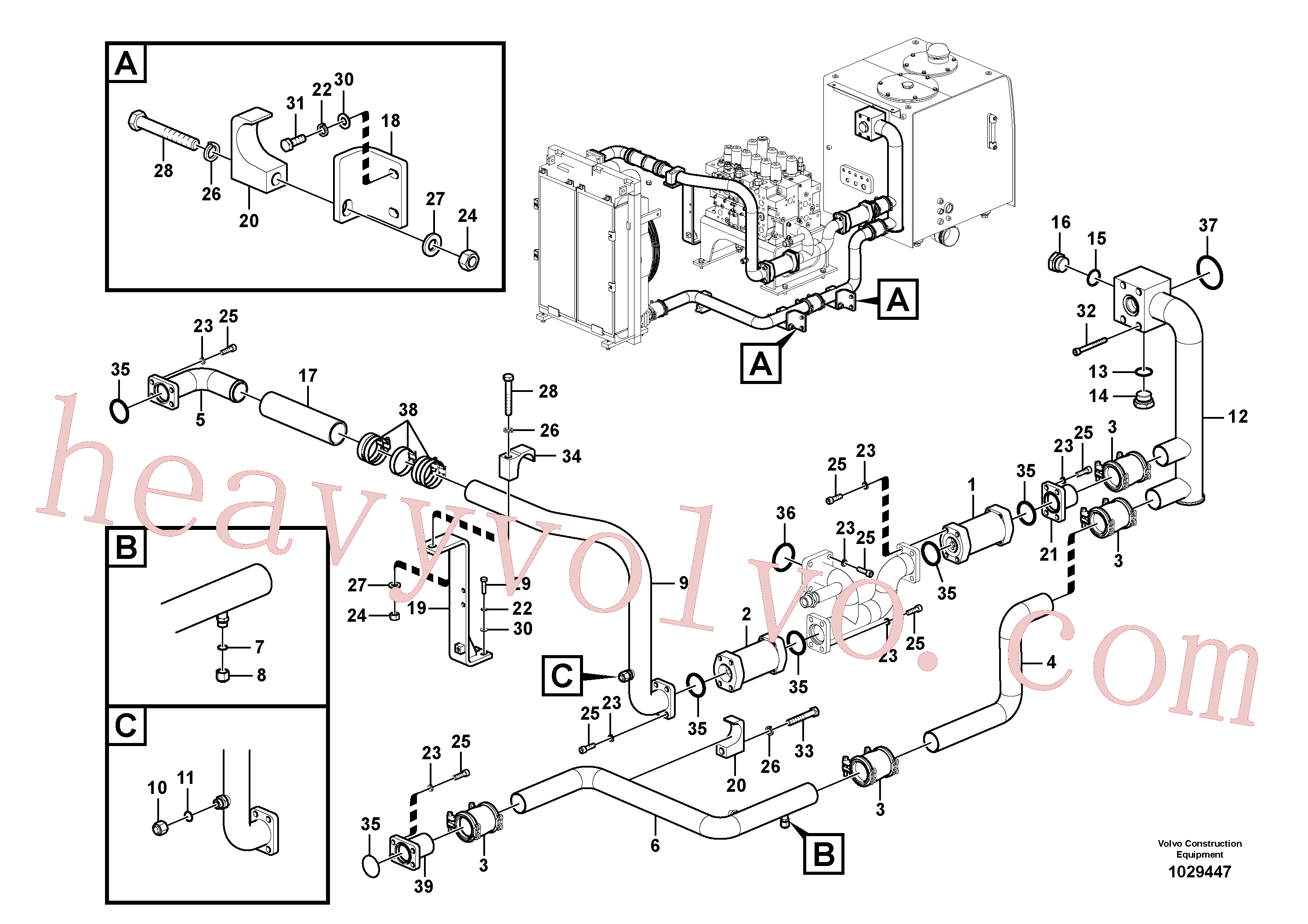 VOE14530504 for Volvo Hydraulic system, hydraulic tank to hydraulic oil cooler(1029447 assembly)