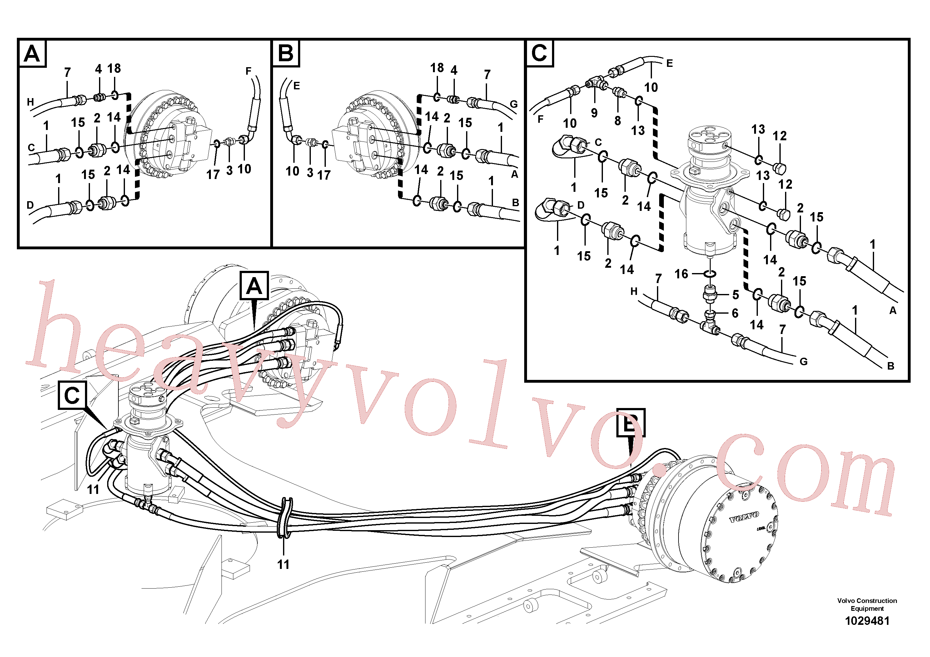 VOE937180 for Volvo Turning joint line, turning joint to travel motor(1029481 assembly)