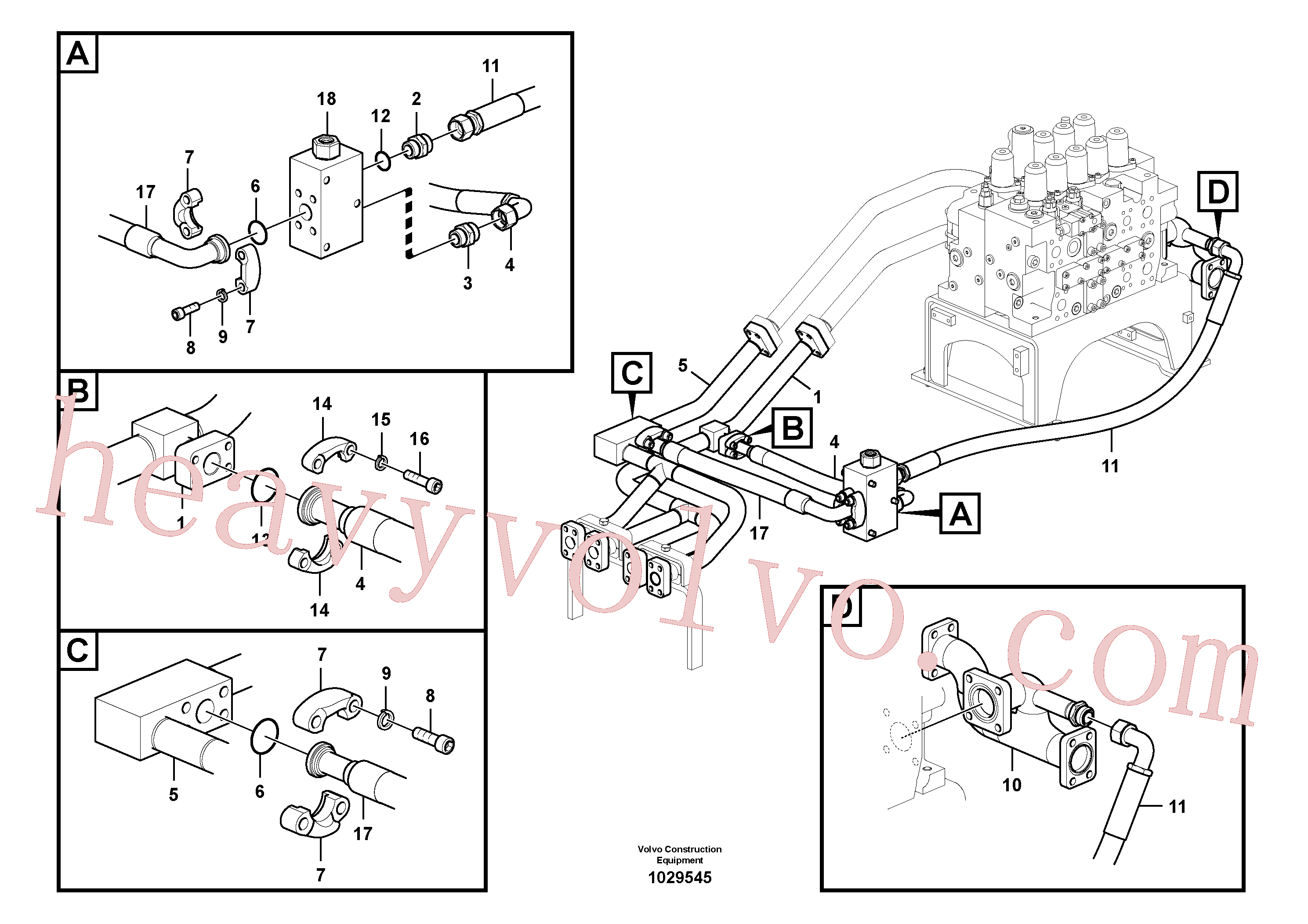 VOE14516735 for Volvo Hydraulic system, control valve to boom and swing(1029545 assembly)