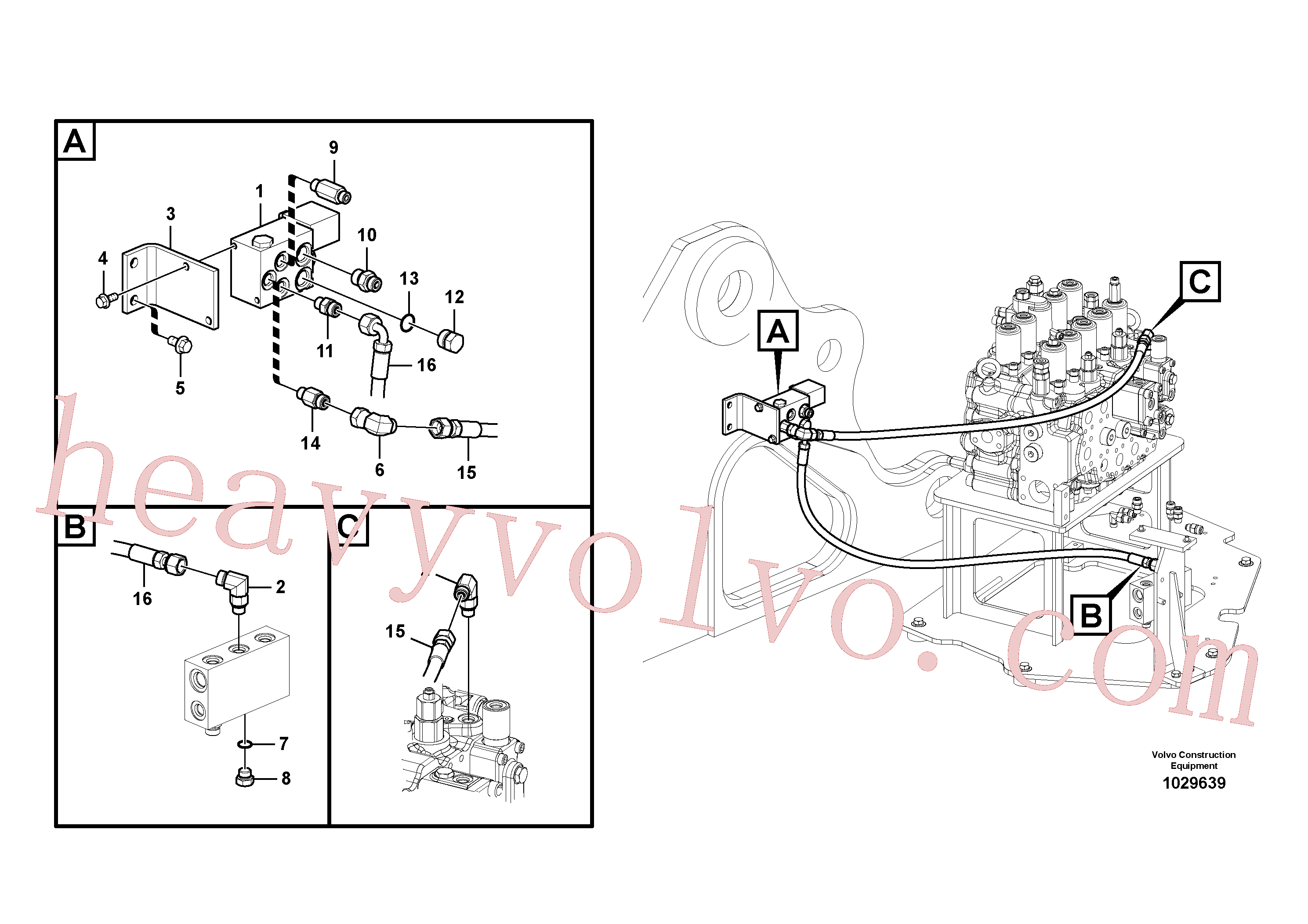 VOE14555859 for Volvo Working hydraulic, quick fit on upper frame(1029639 assembly)