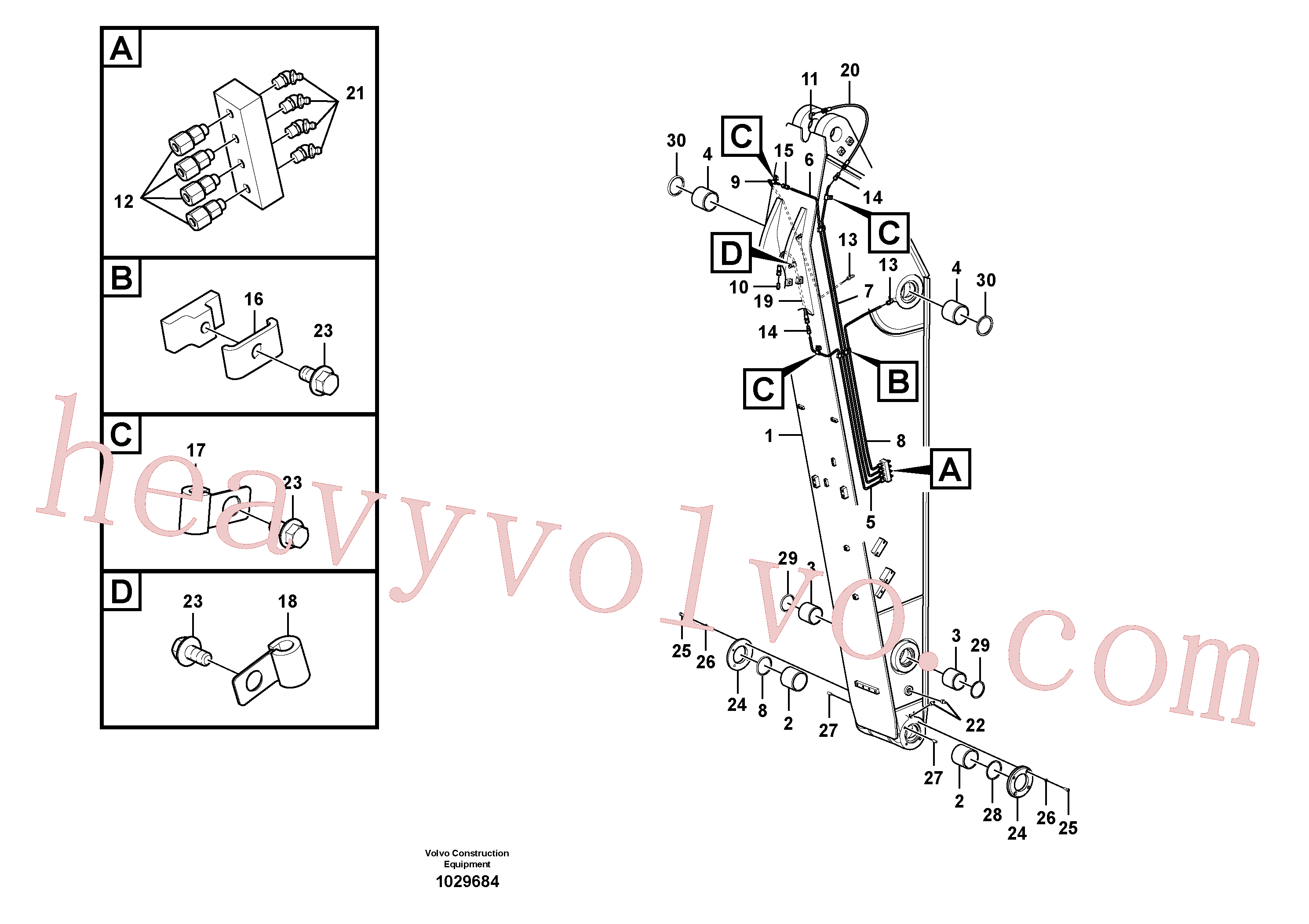 VOE14550556 for Volvo Dipper arm and grease piping with piping seat(1029684 assembly)