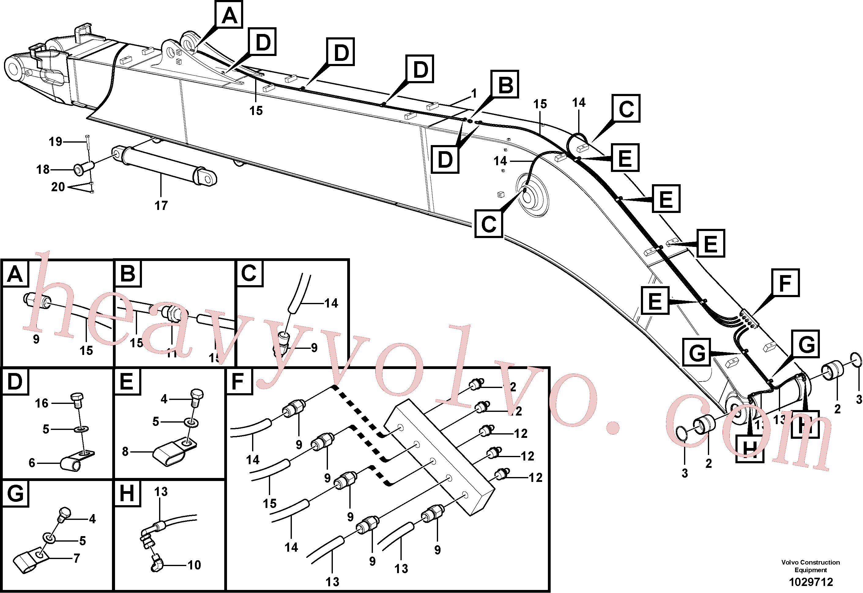 VOE14606860 for Volvo Boom and grease piping, long reach(1029712 assembly)