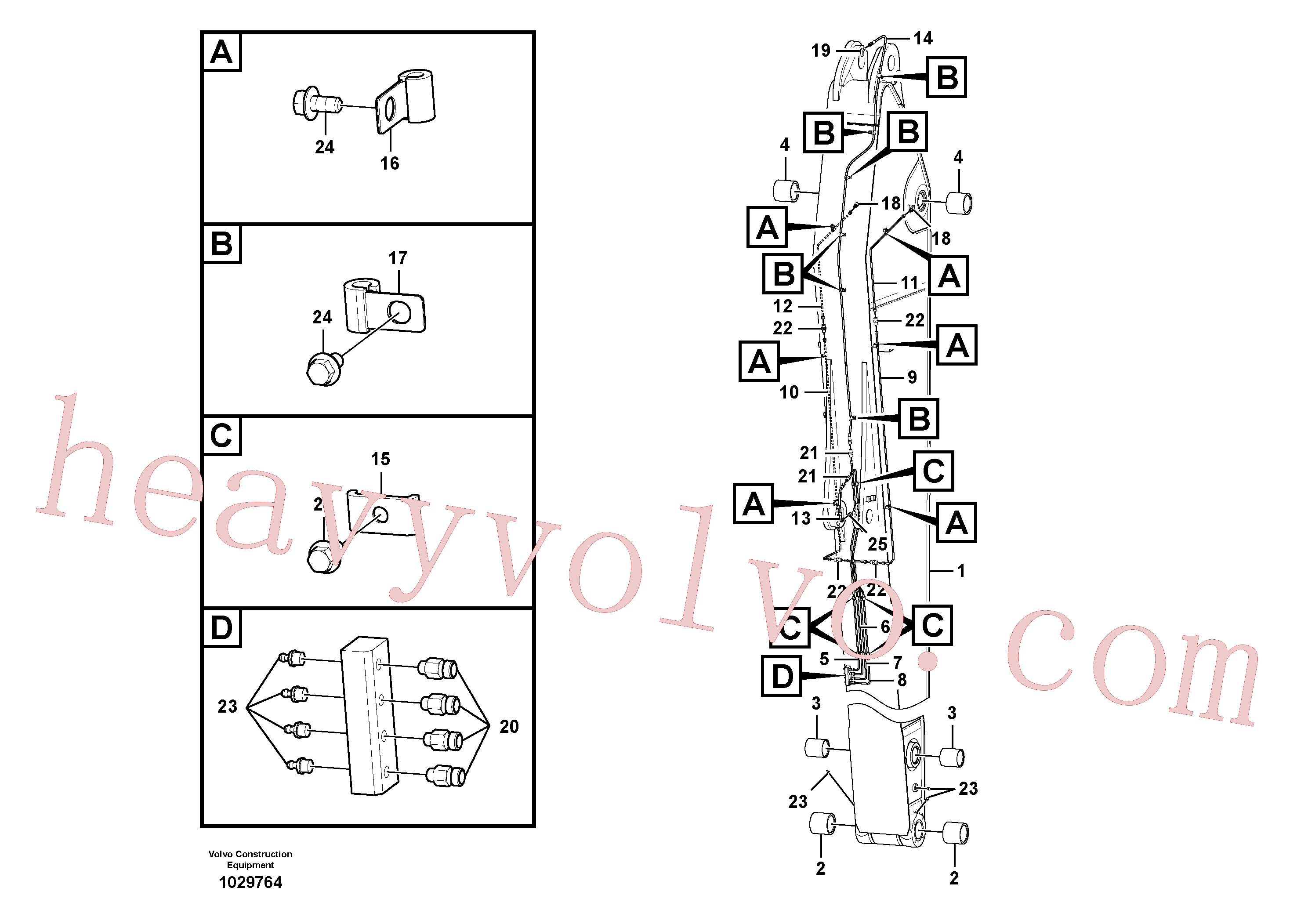 VOE14530676 for Volvo Dipper arm and grease piping with piping seat, long reach(1029764 assembly)