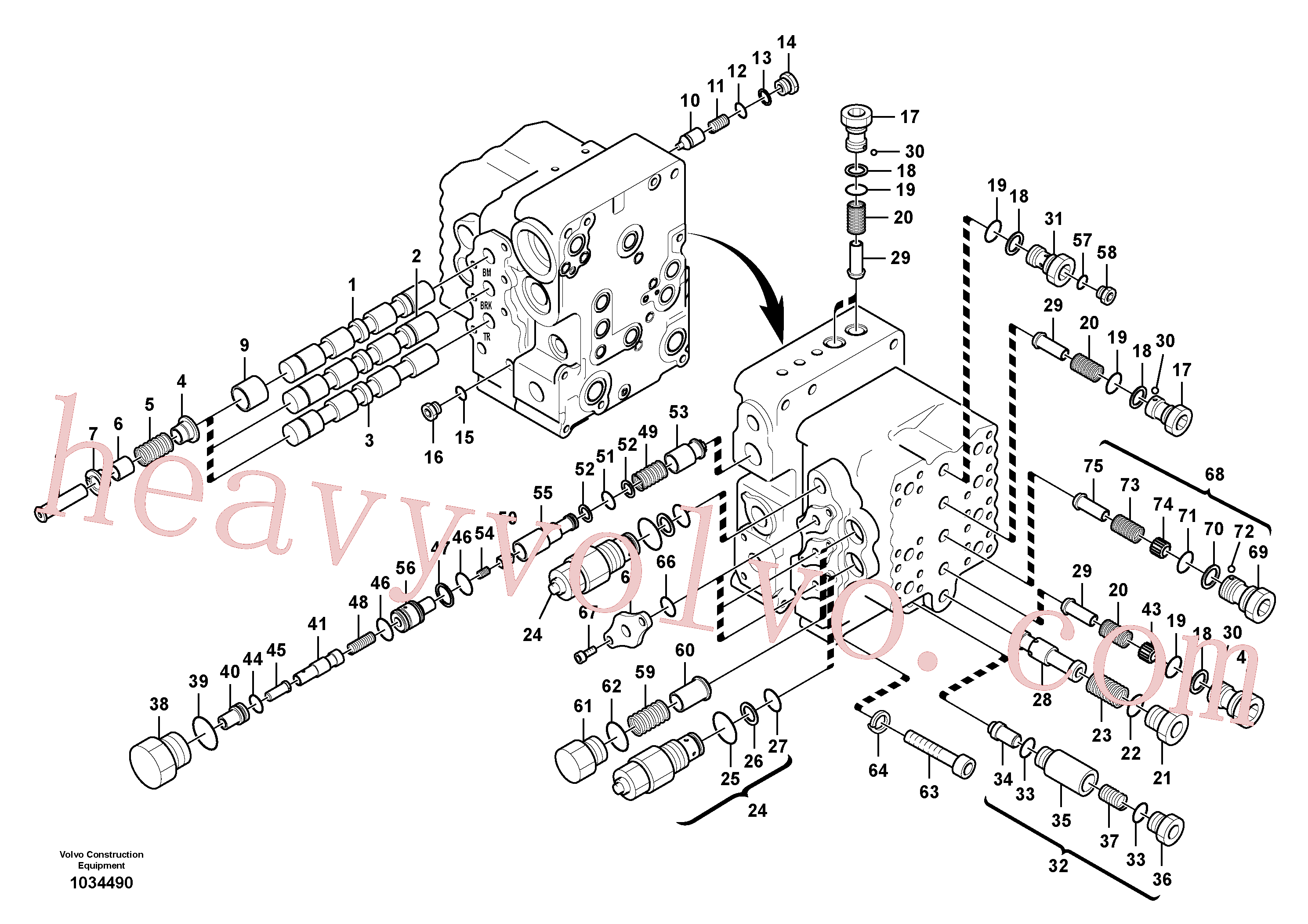 VOE14553027 for Volvo Main control valve, boom and bucket and travel Rh(1034490 assembly)