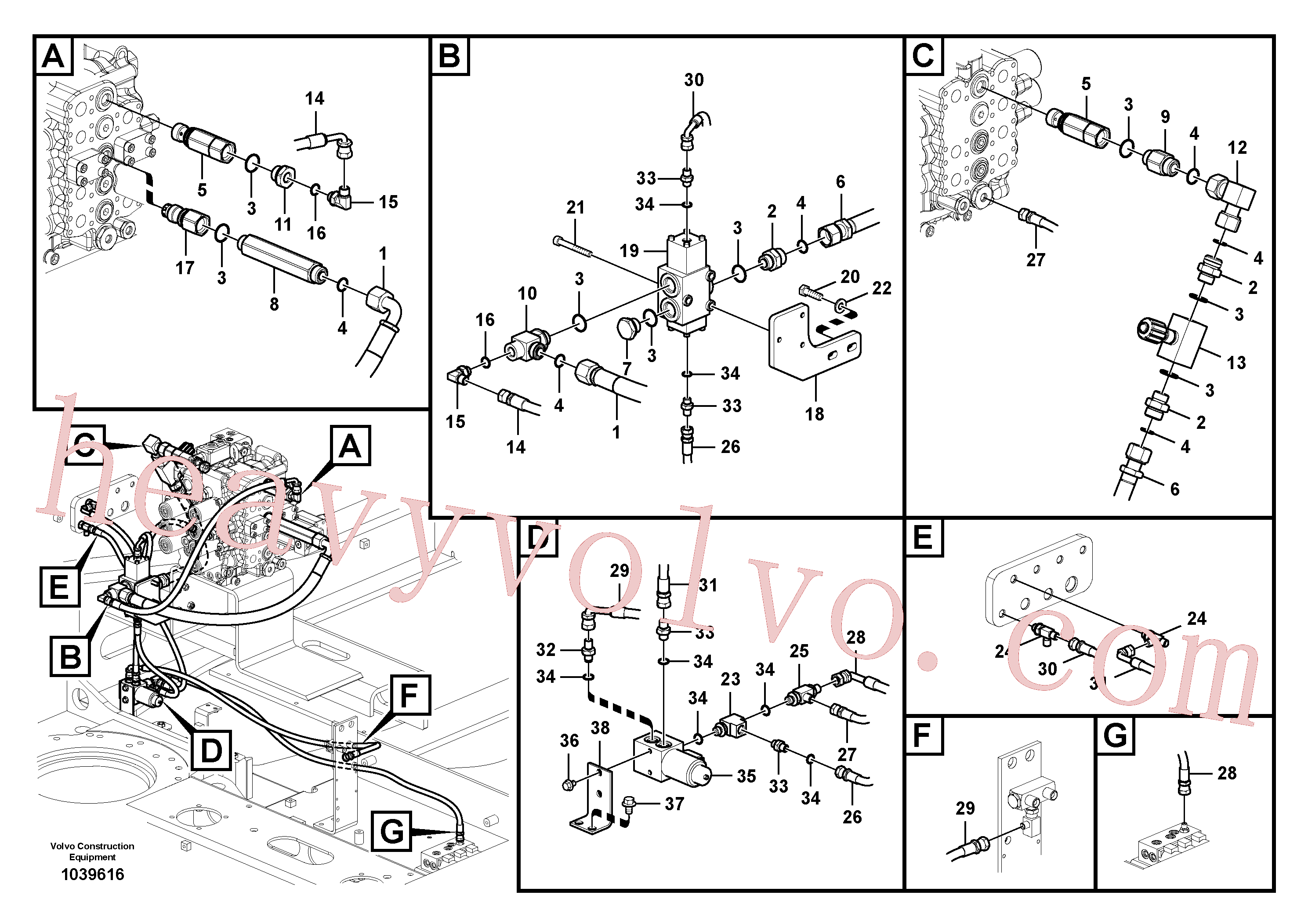 VOE936357 for Volvo Working hydraulic, hammer and shear for 2nd pump flow(1039616 assembly)